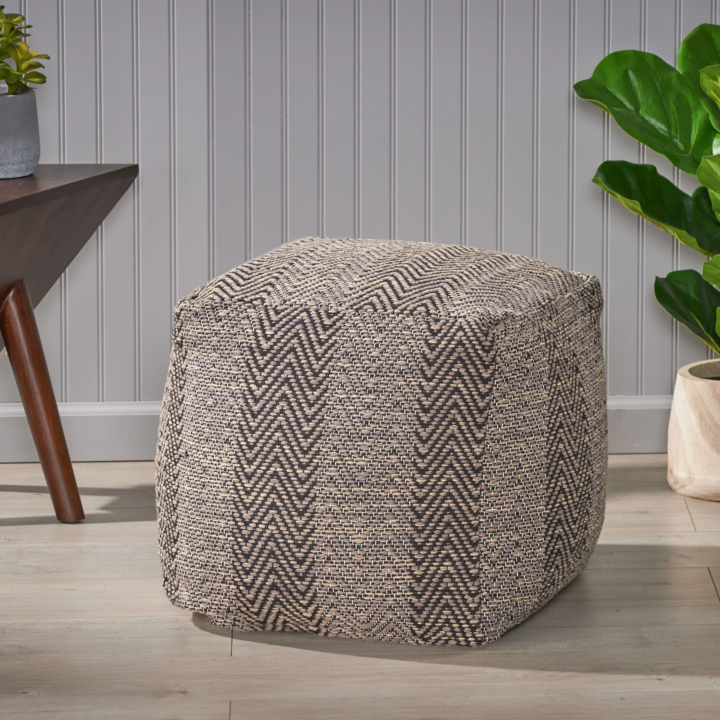 Jailyn Hand-Crafted Cotton Cube Pouf - furnishings
