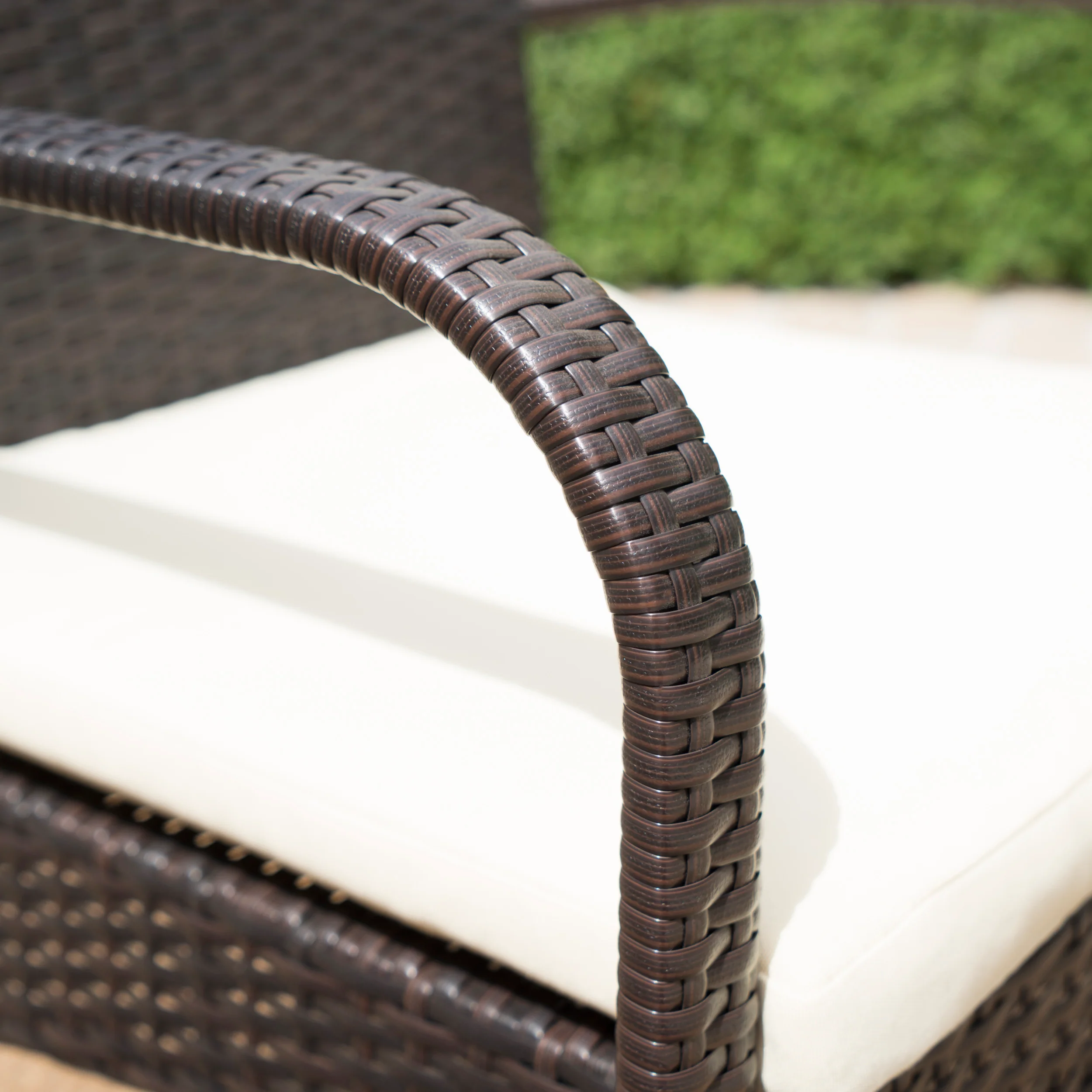 Carmela Outdoor 7pc Multibrown PE Wicker Long Dining Set - furnishings