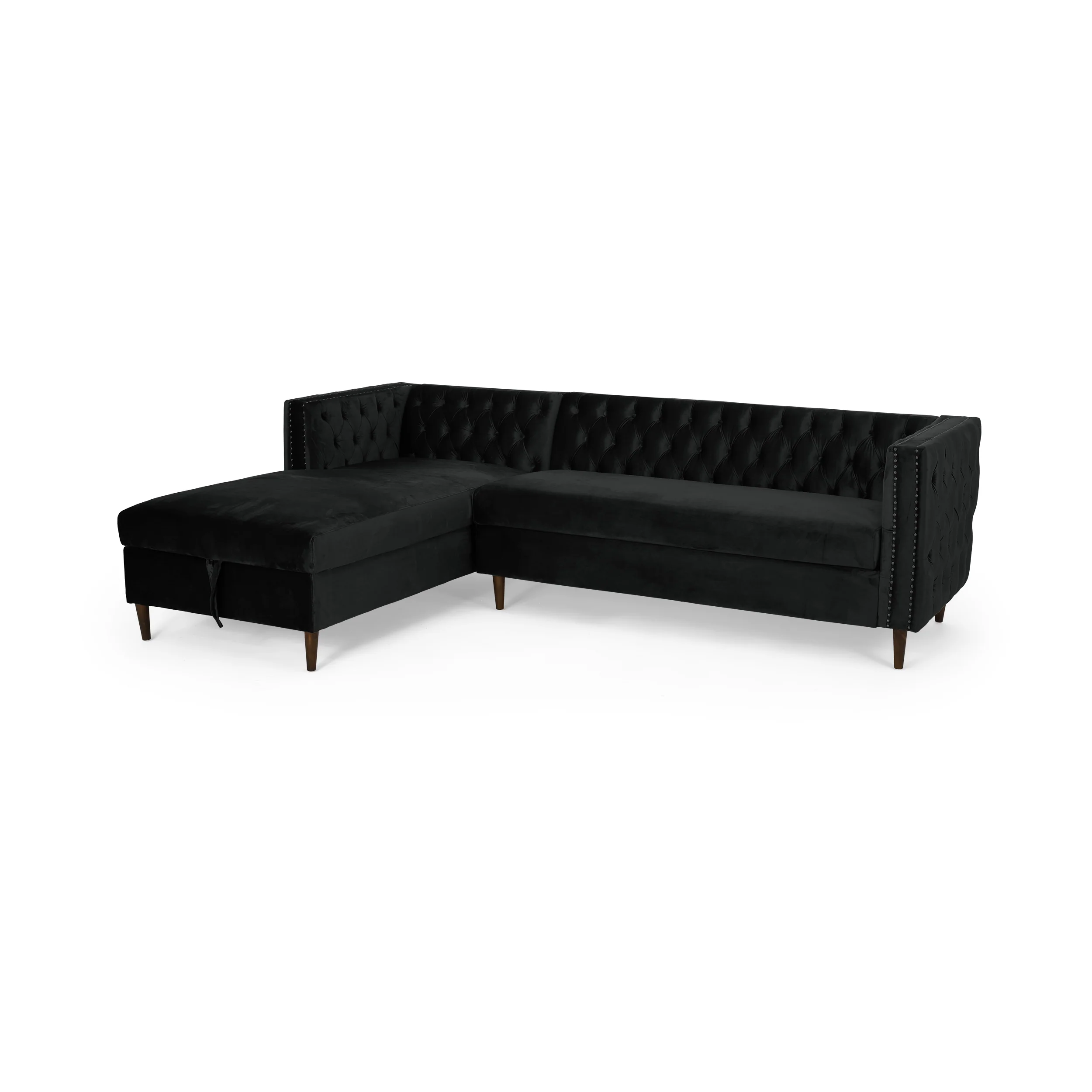 Jephthah Contemporary Tufted Velvet Sectional Sofa with Storage Chaise Lounge - furnishings