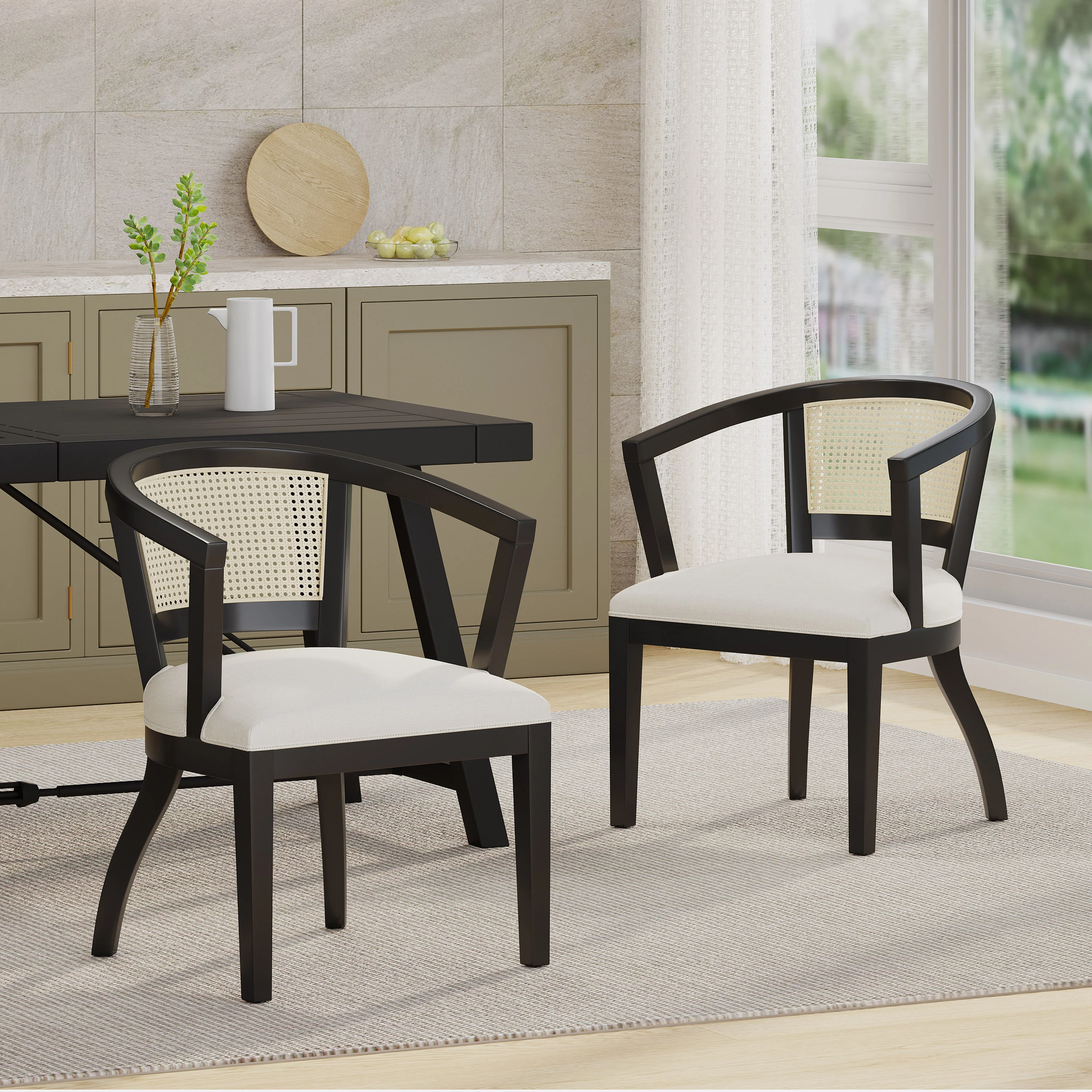 Delwood Traditional Upholstered Wood and Cane Dining Chairs, Set of 2 - furnishings