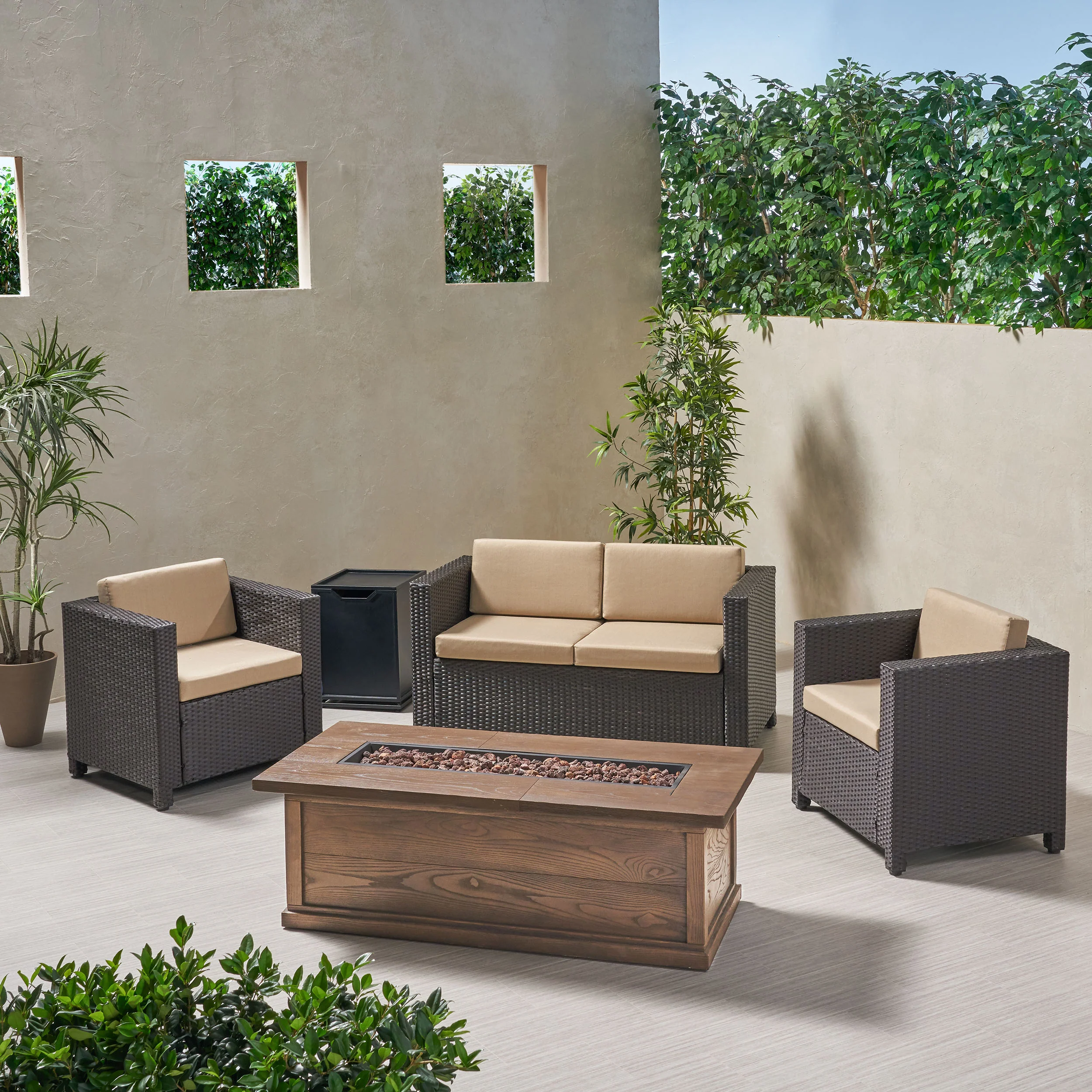 Venice 4-Seater Outdoor Fire Pit Sofa Set - furnishings