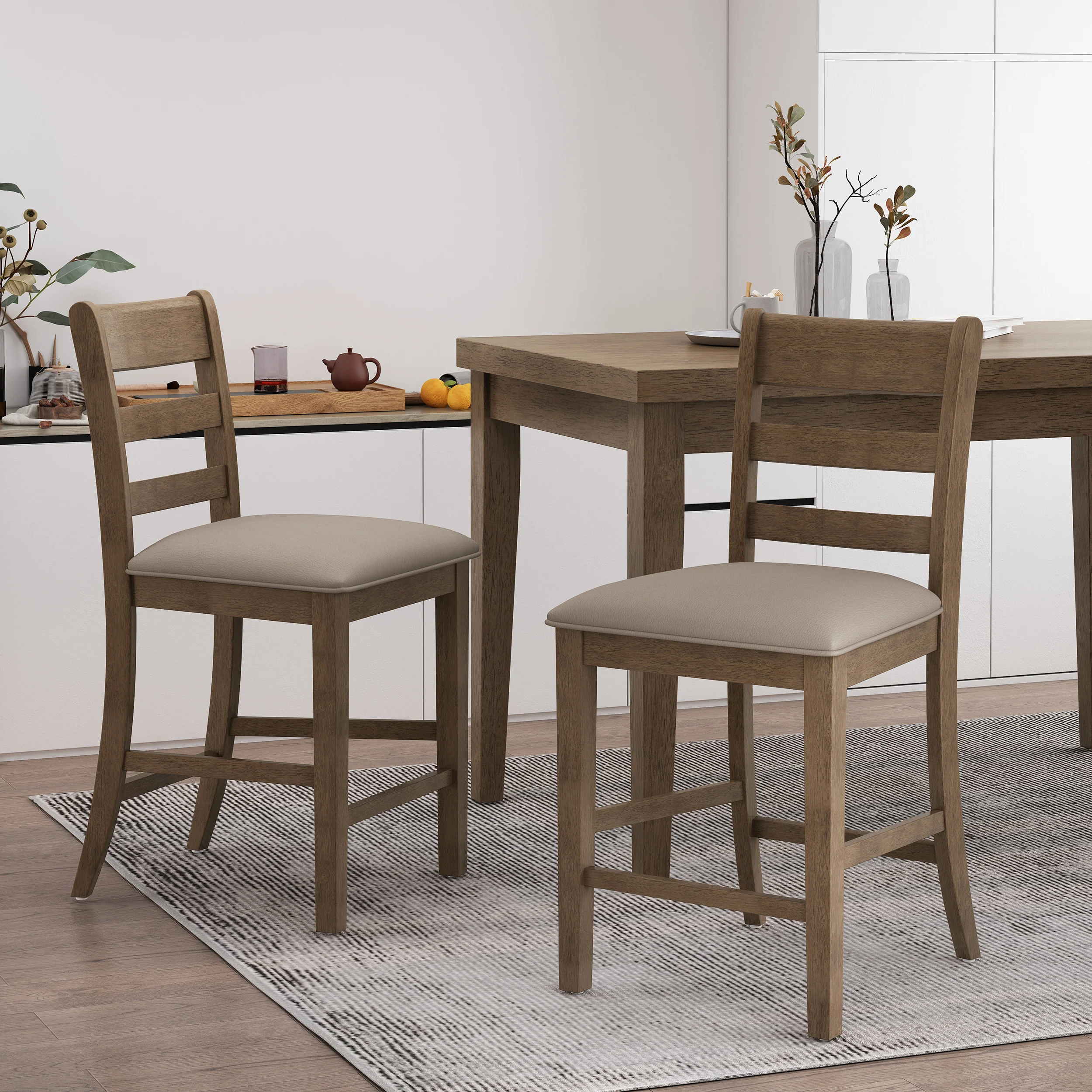 Boughton Farmhouse Upholstered Wood Counter Stools, Set of 2 - furnishings