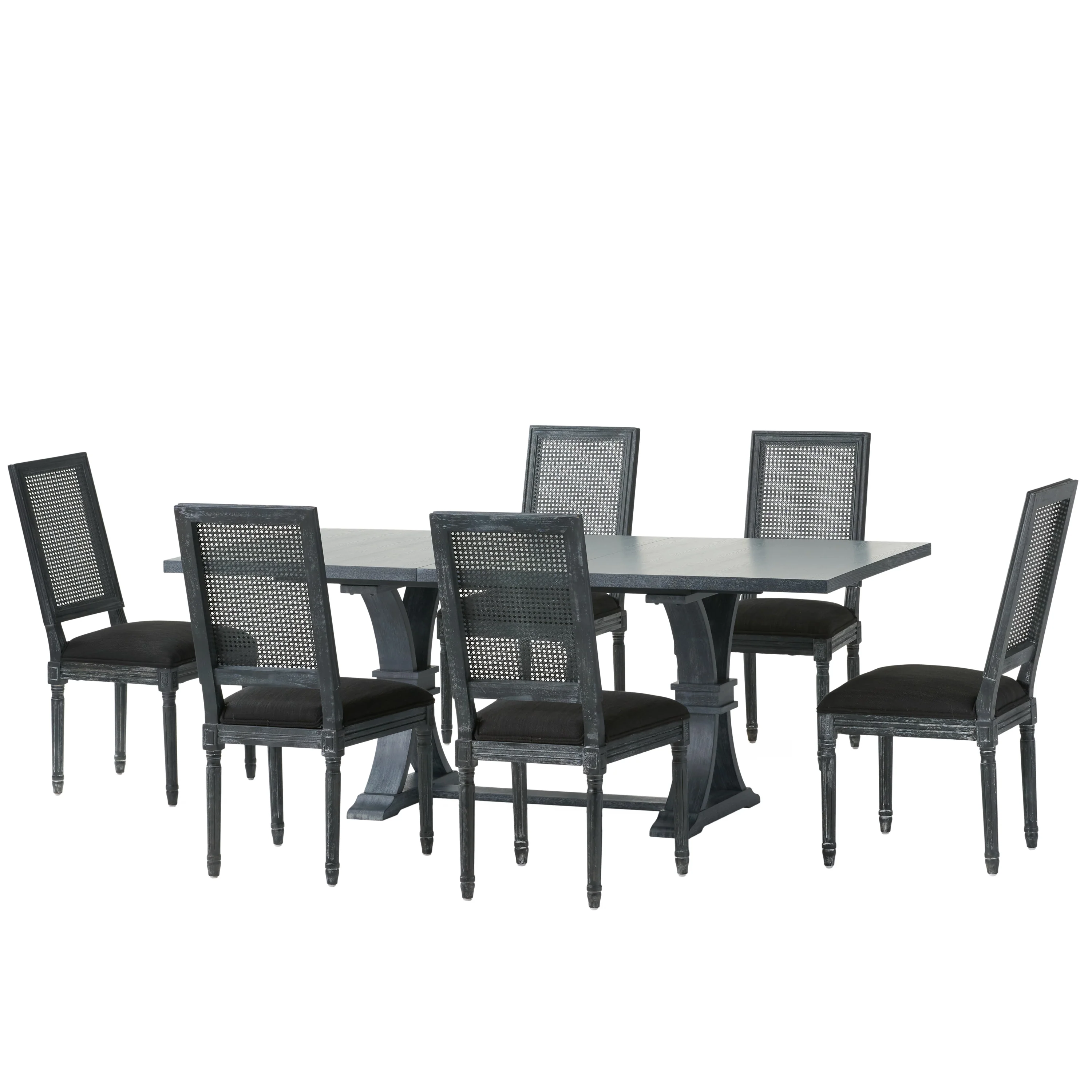 Brownell French Country Wood and Cane 7-Piece Expandable Dining Set - furnishings
