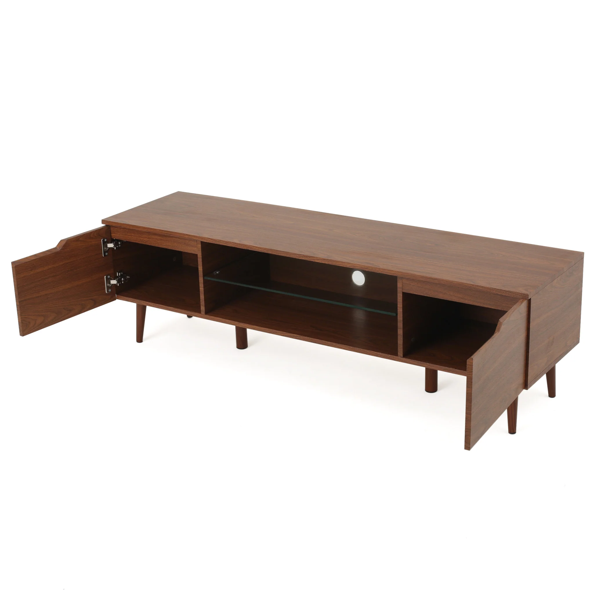 Reginald Mid Century Modern 2 Cabinets & Glass Shelf TV Stand - furnishings