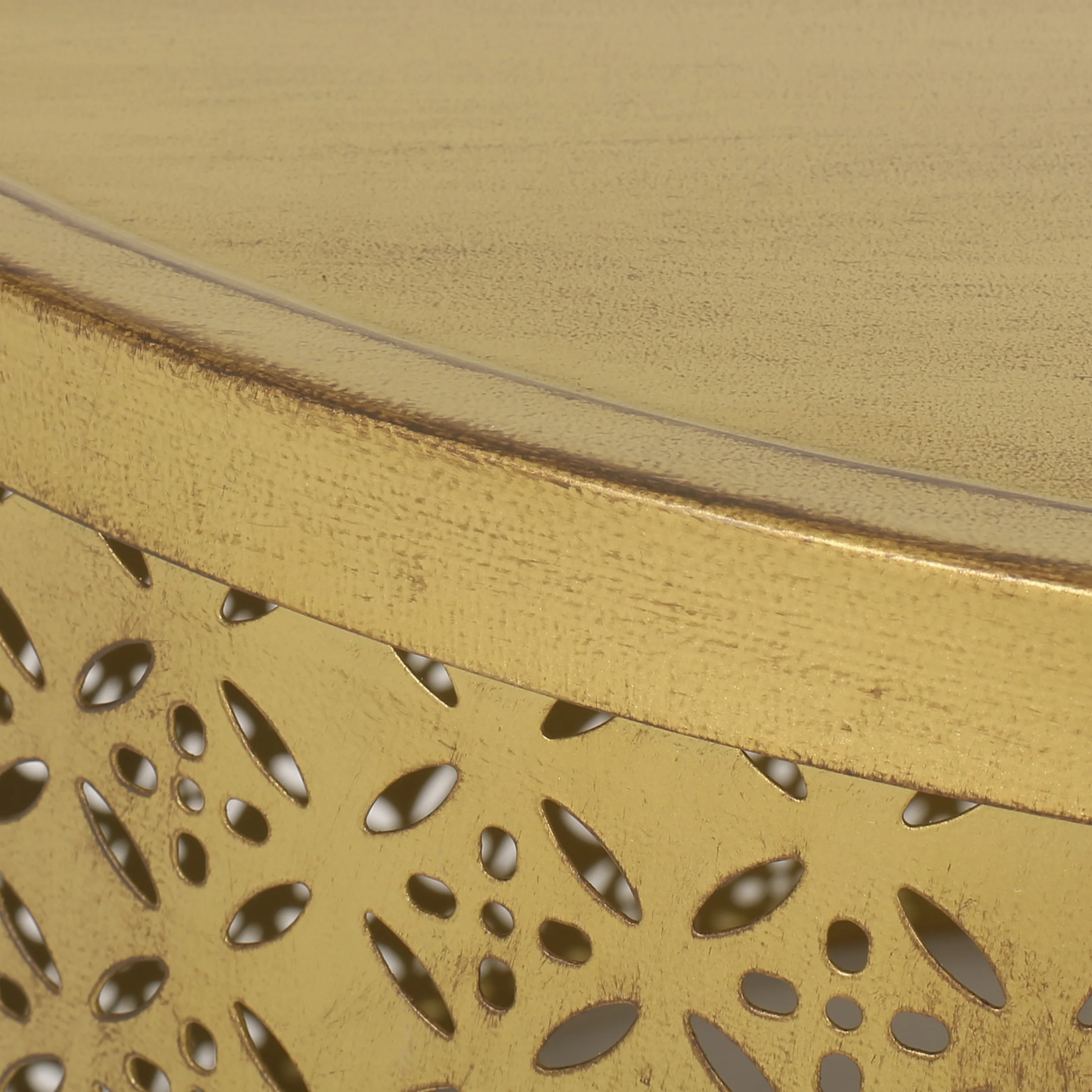 Arrastra Boho Lace Cut Iron Coffee Table, Gold Brushed Brown - furnishings