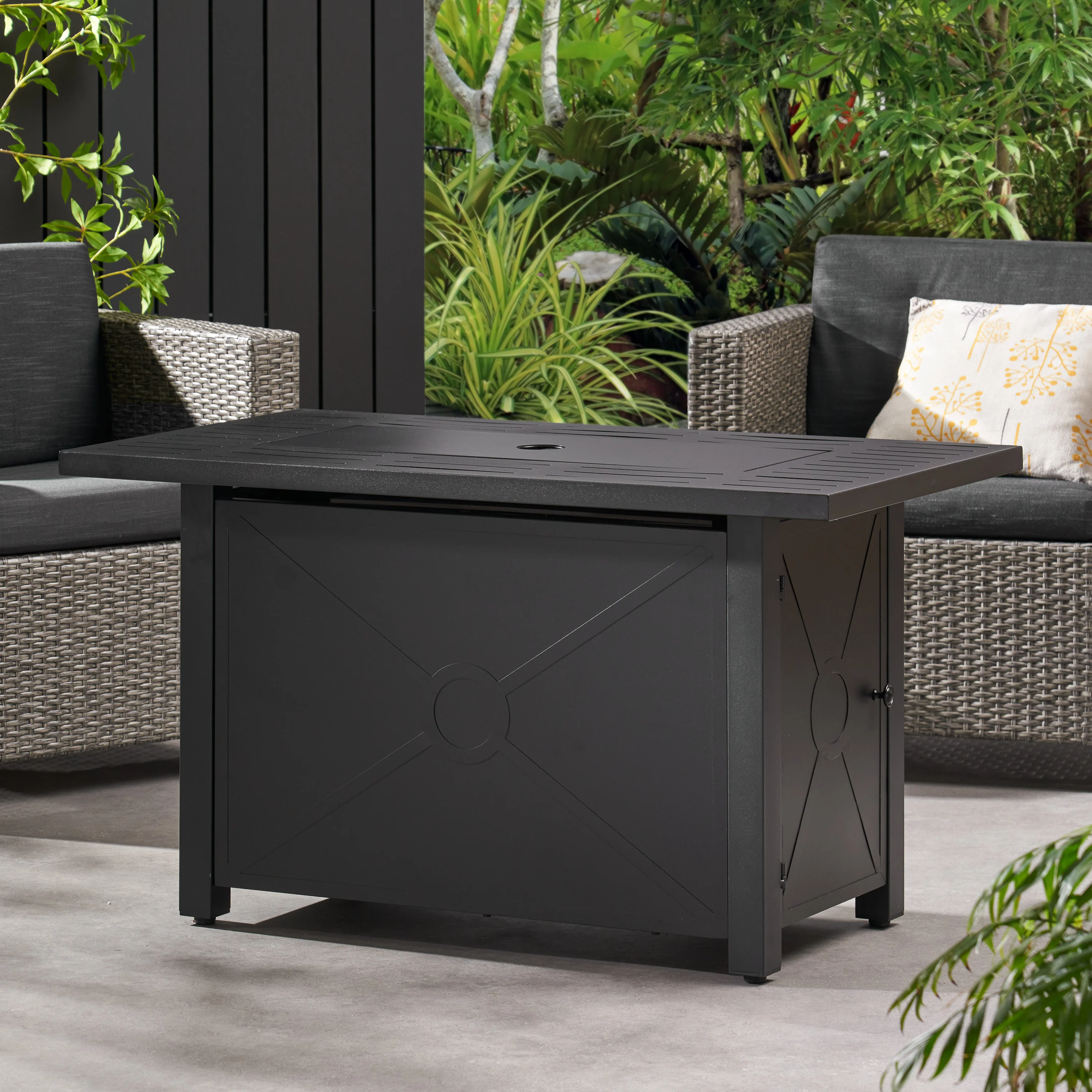 Doheny Outdoor 50,000 BTU Iron Rectangular Fire Pit, Black - furnishings