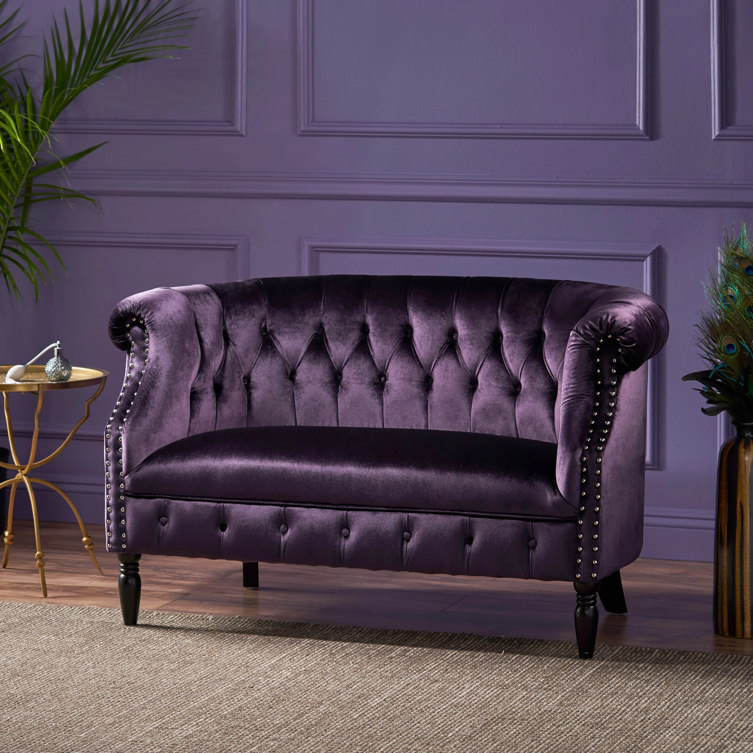 Melaina Tufted Scroll Arm New Velvet Loveseat - furnishings