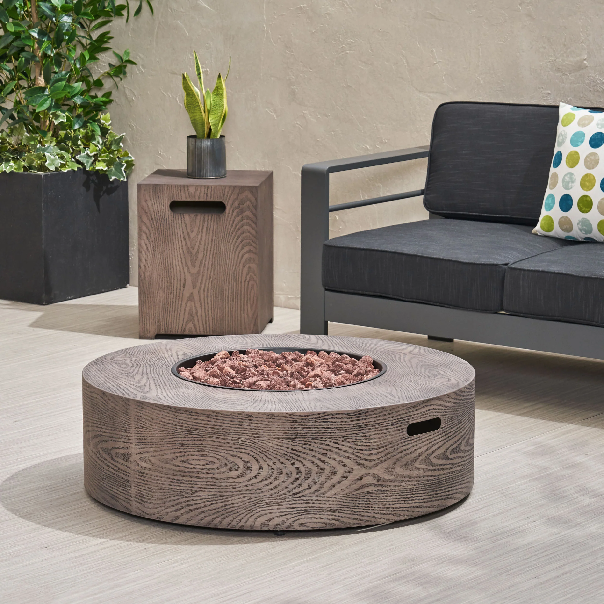 Bremen Outdoor 50,000 BTU Round Fire Pit with Tank Holder - furnishings