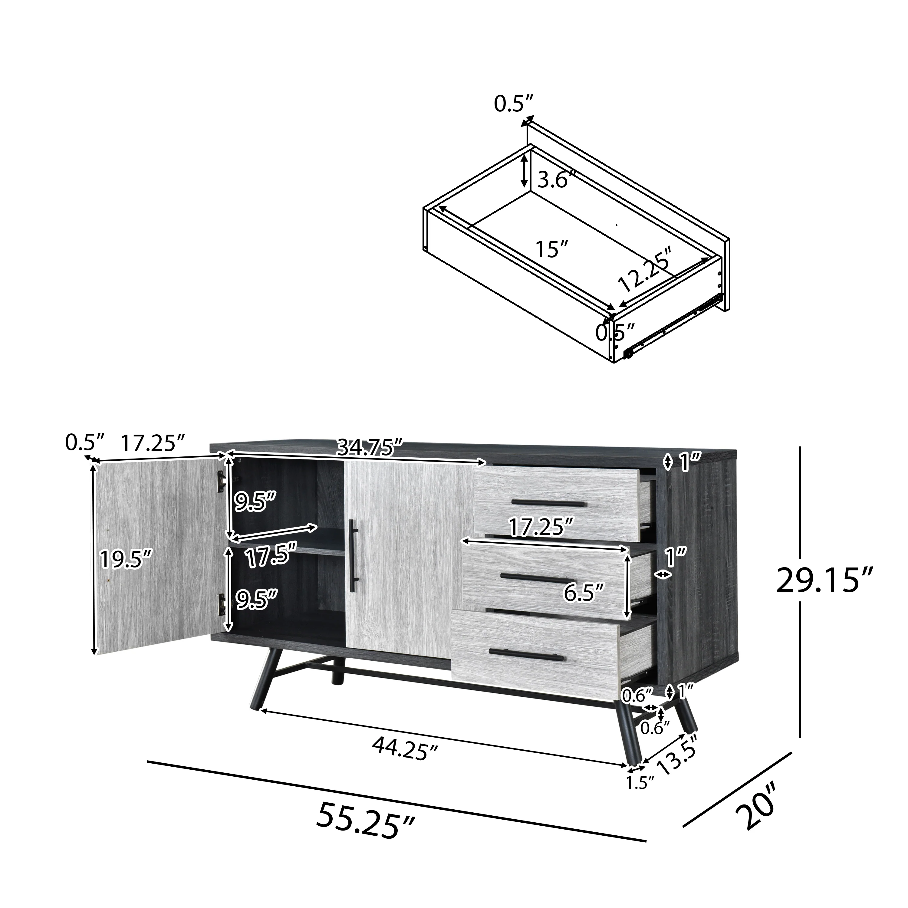 Bokchito Modern Industrial 2 Door Sideboard - furnishings