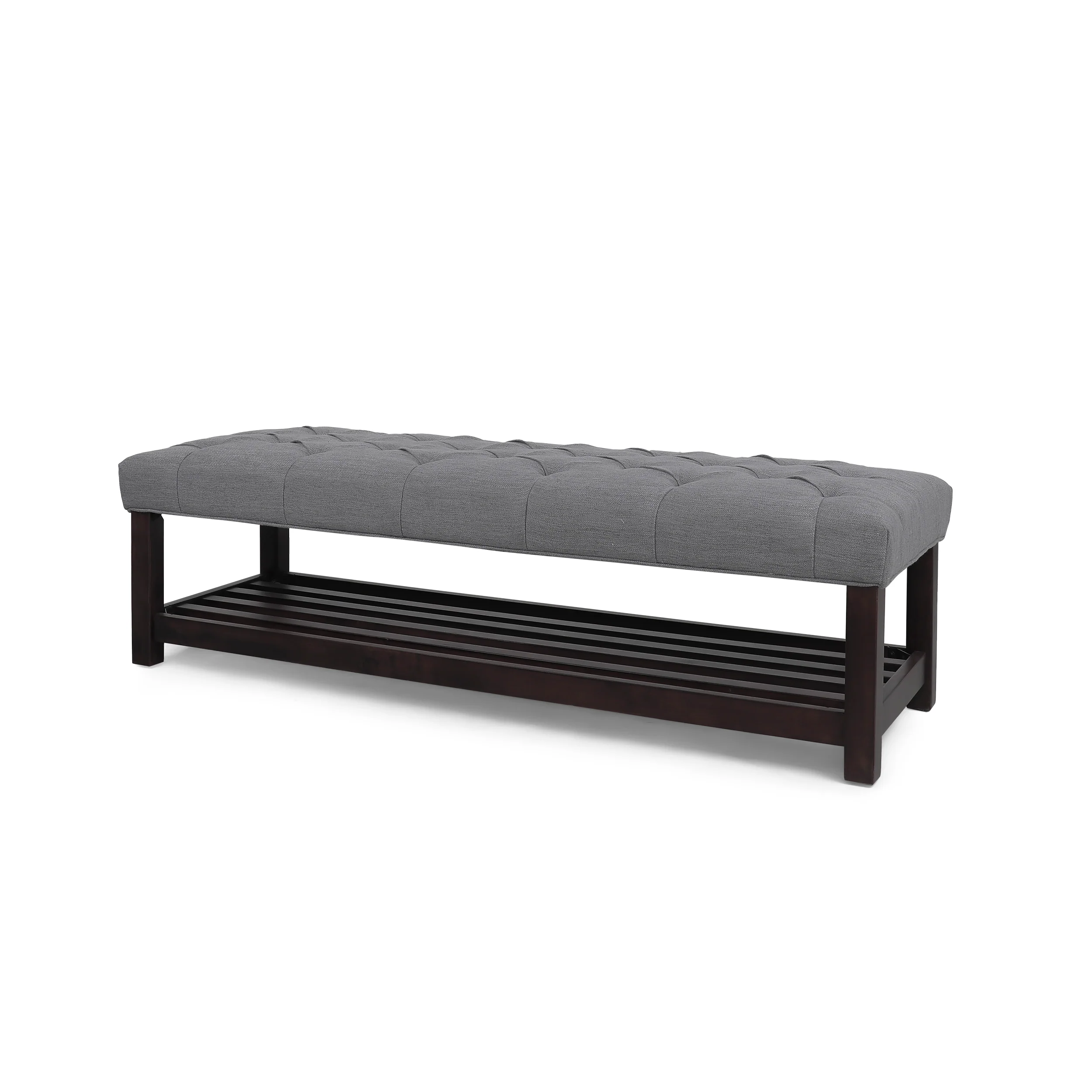 Pelon Contemporary Button Tufted Bench with Shelf - furnishings