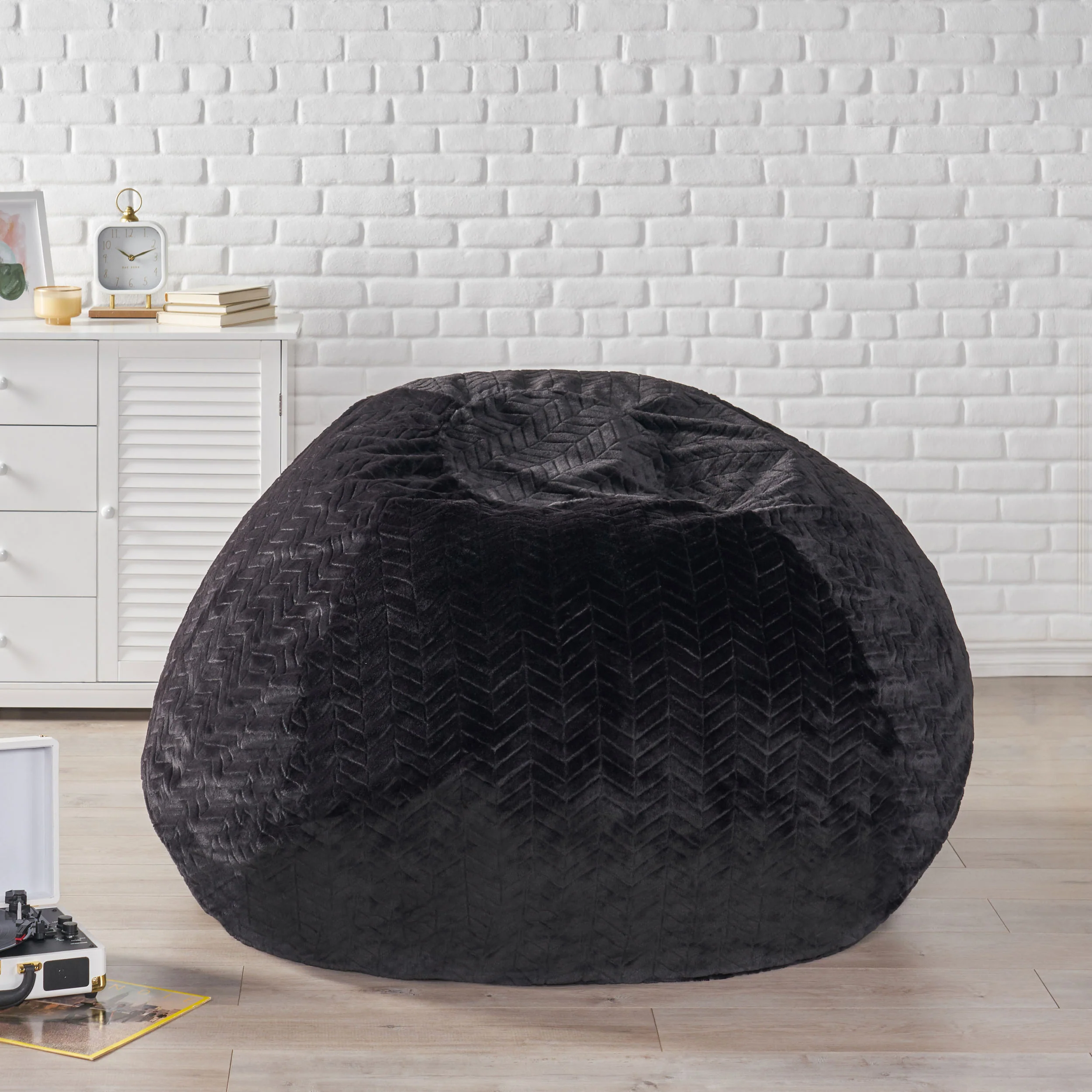 Terrell Schley Modern Glam 5 Foot Short Faux Fur Bean Bag - furnishings