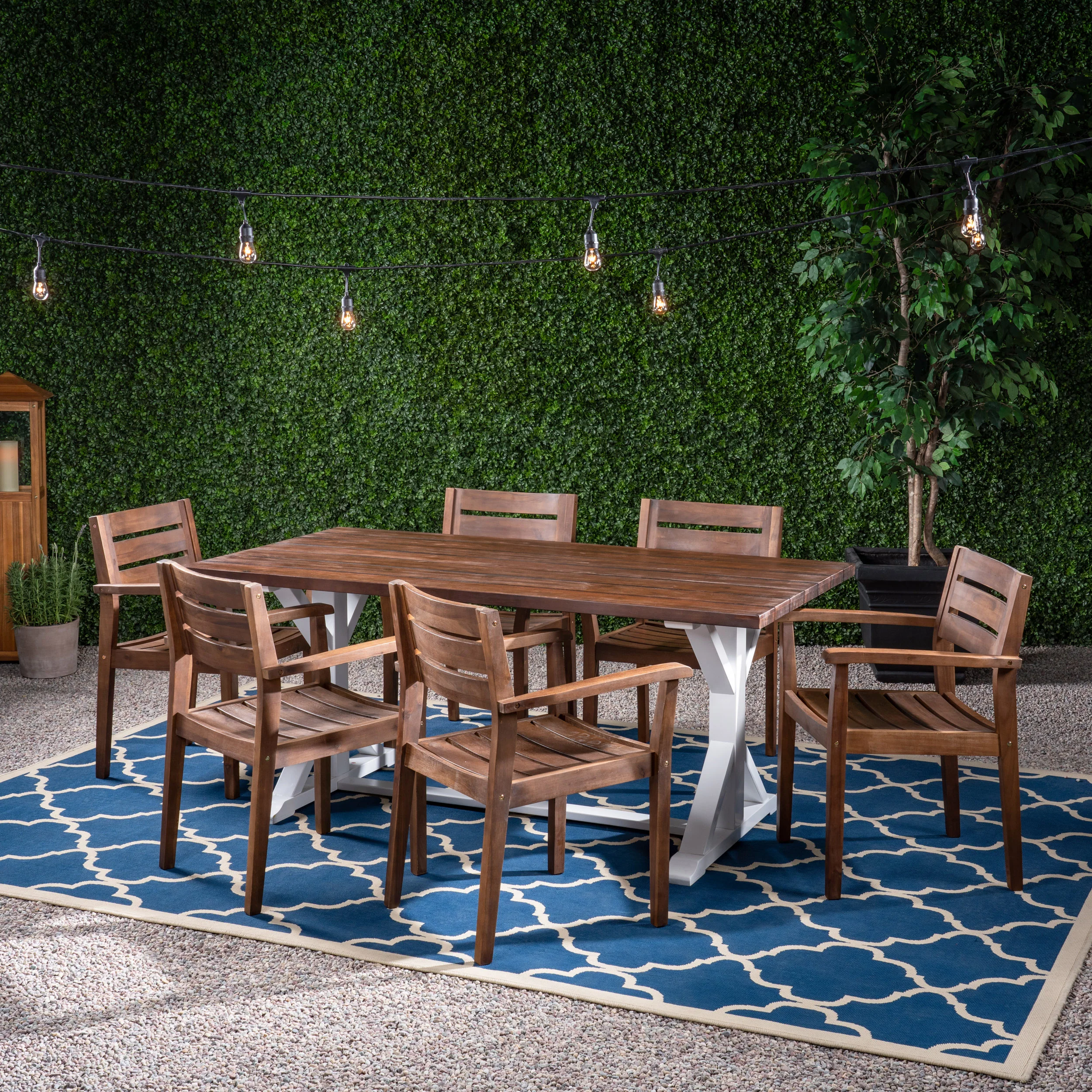 Ayrton Outdoor Rustic Acacia Wood 7 Piece Dining Set - furnishings