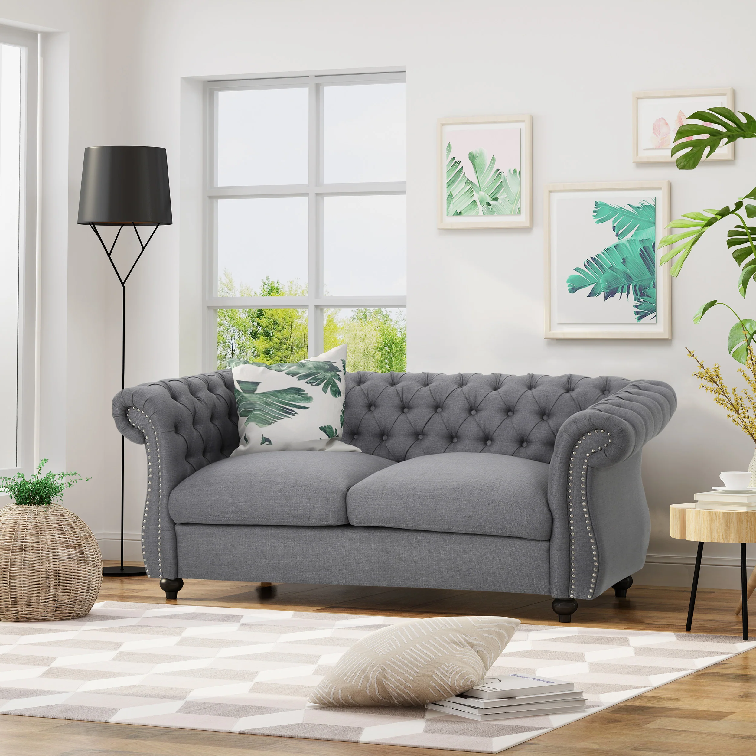 Kyle Traditional Chesterfield Fabric Loveseat Sofa - furnishings