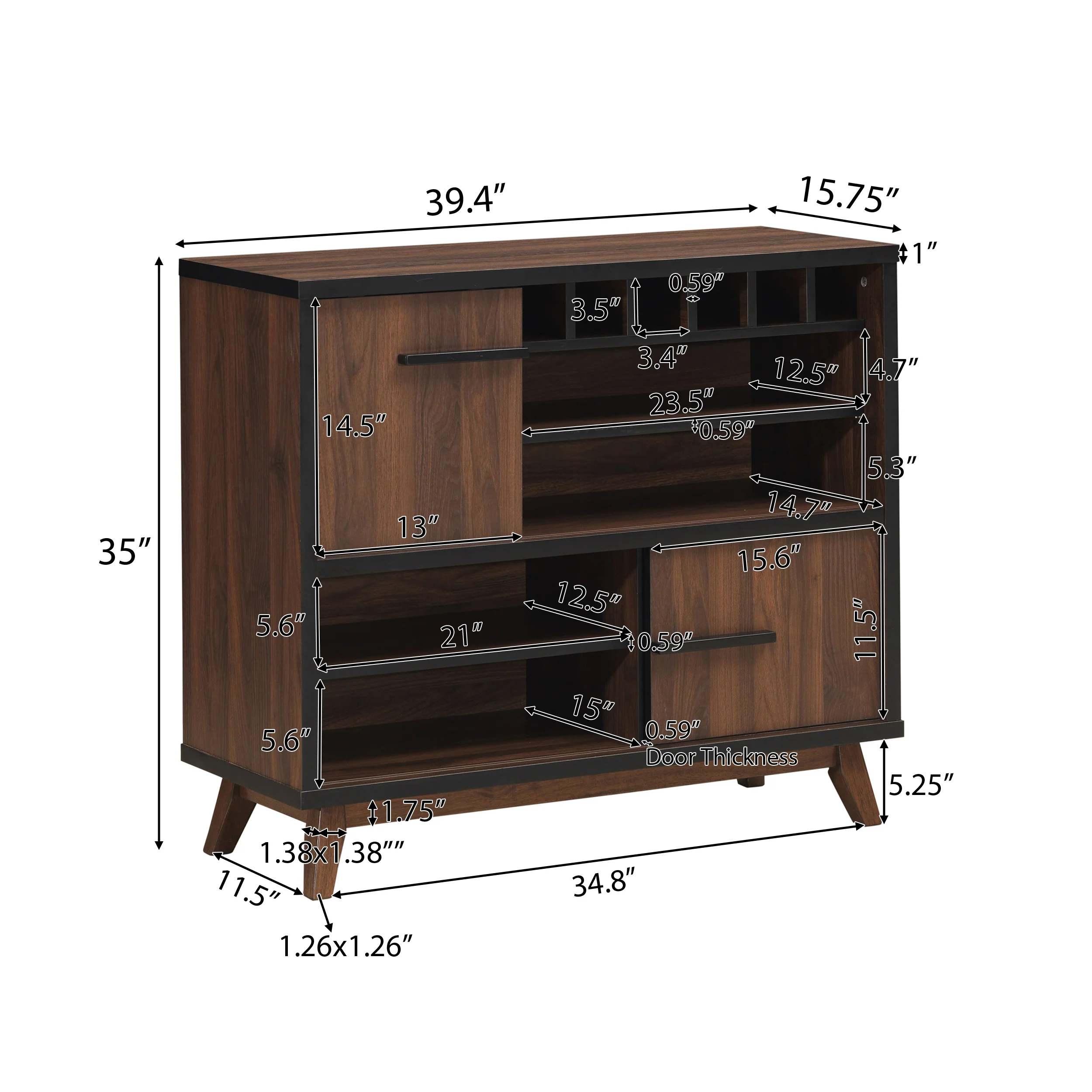 Rowell Modern Industrial Wooden 6 Bottle Wine Cabinet, Walnut, Black, and Dark Brown - furnishings