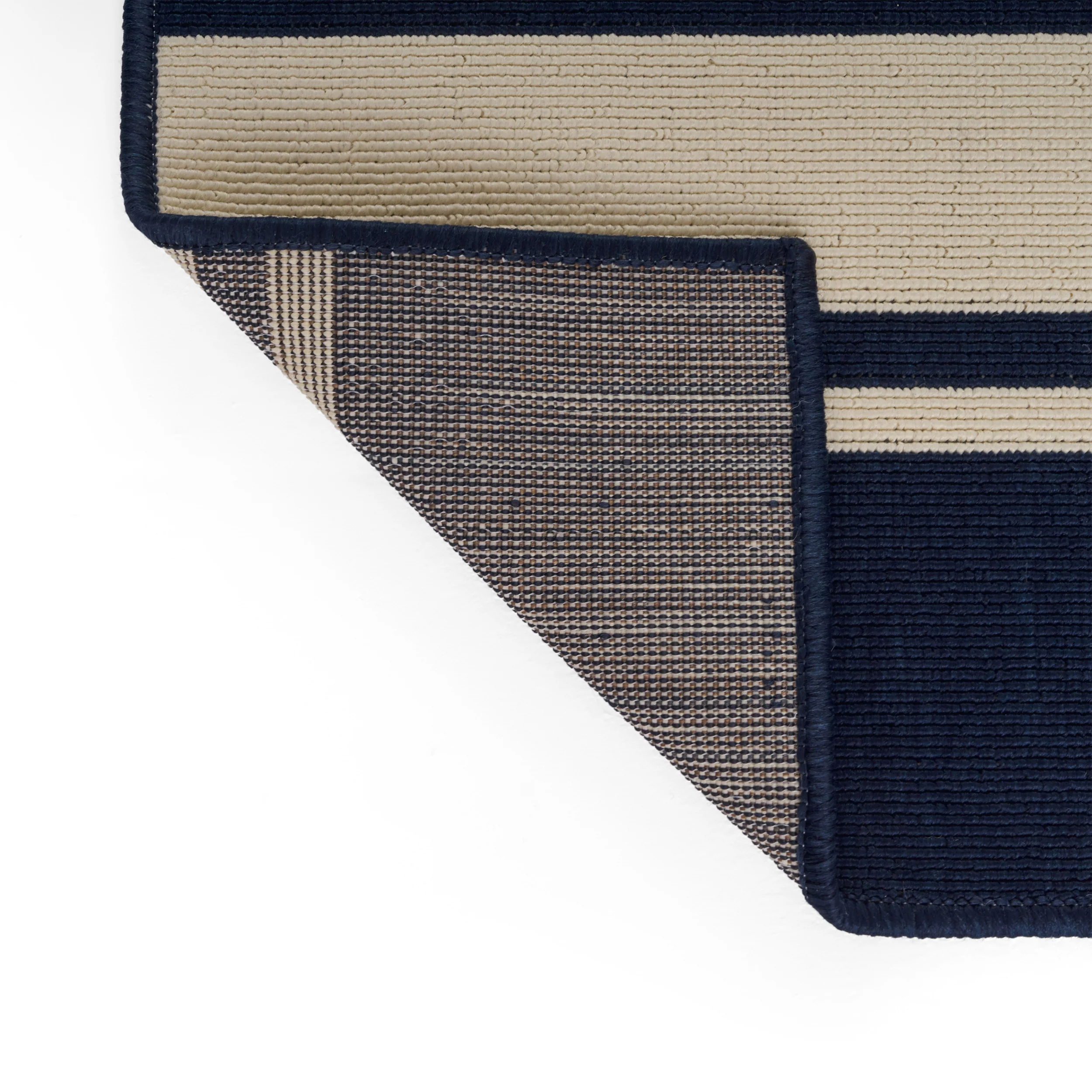 Julia Outdoor Stripe Area Rug, Navy and Ivory - furnishings