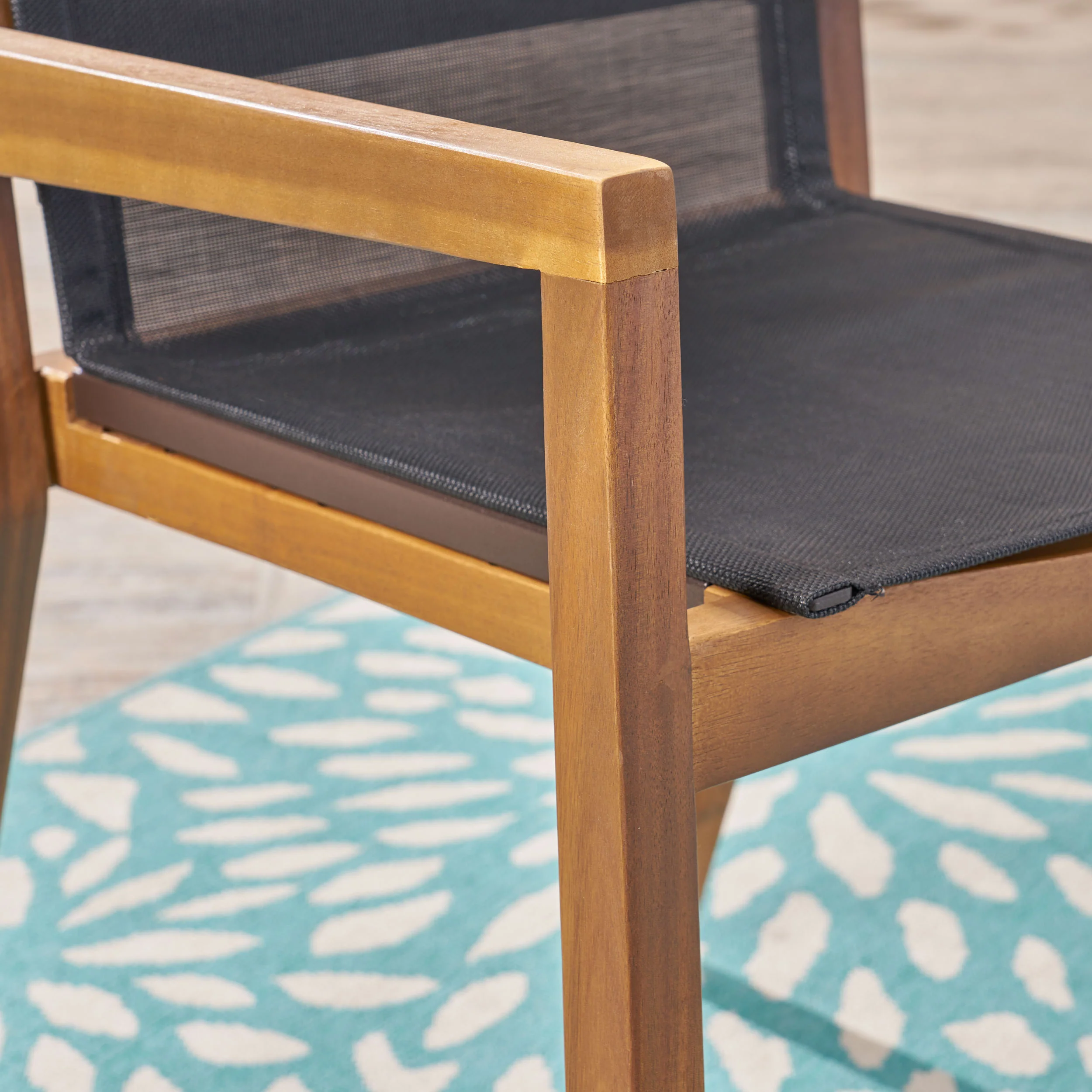 Mark Outdoor Acacia Wood 3 Piece Dining Set with Mesh Seats - furnishings