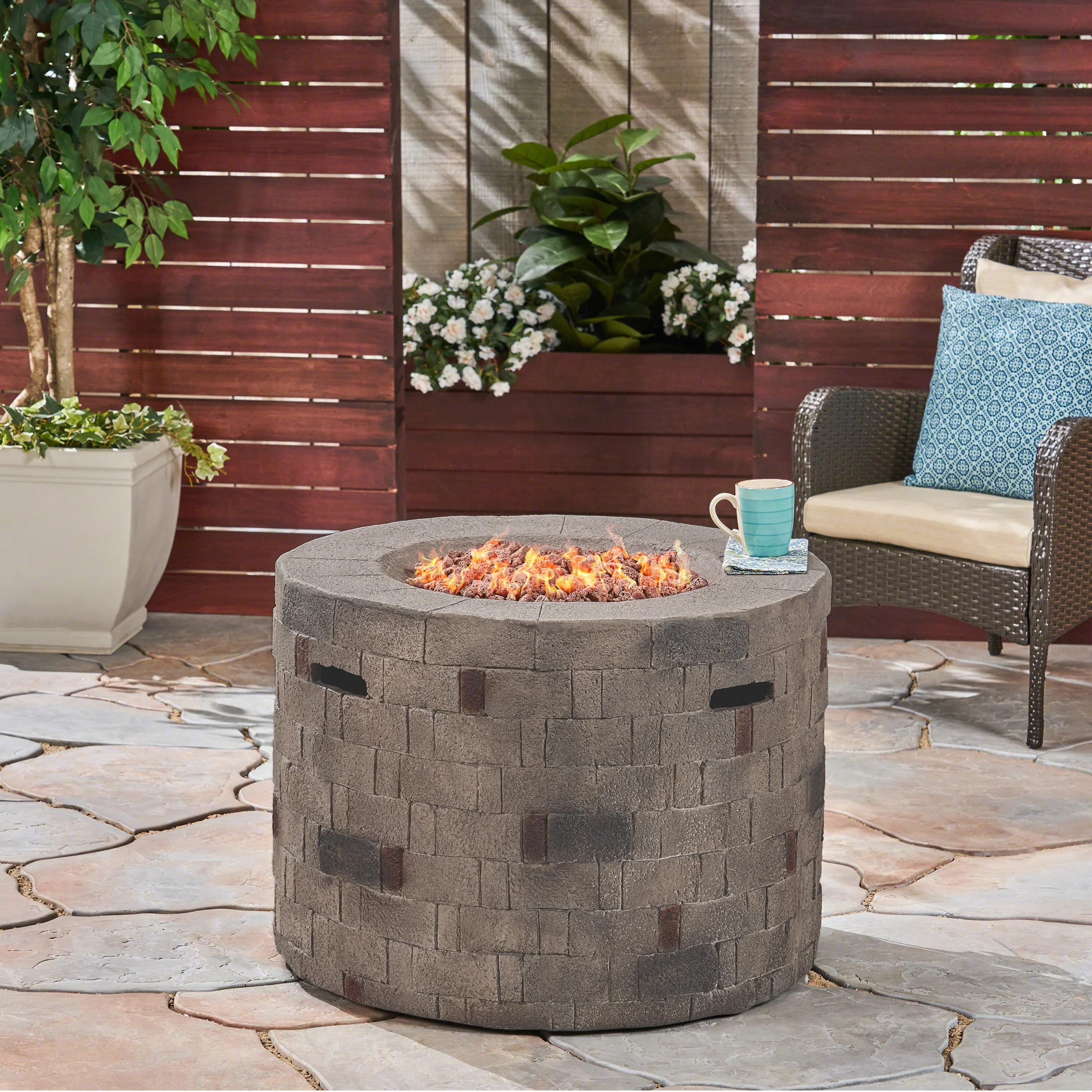 Kaur Outdoor Lightweight Concrete Circular Fire Pit - furnishings
