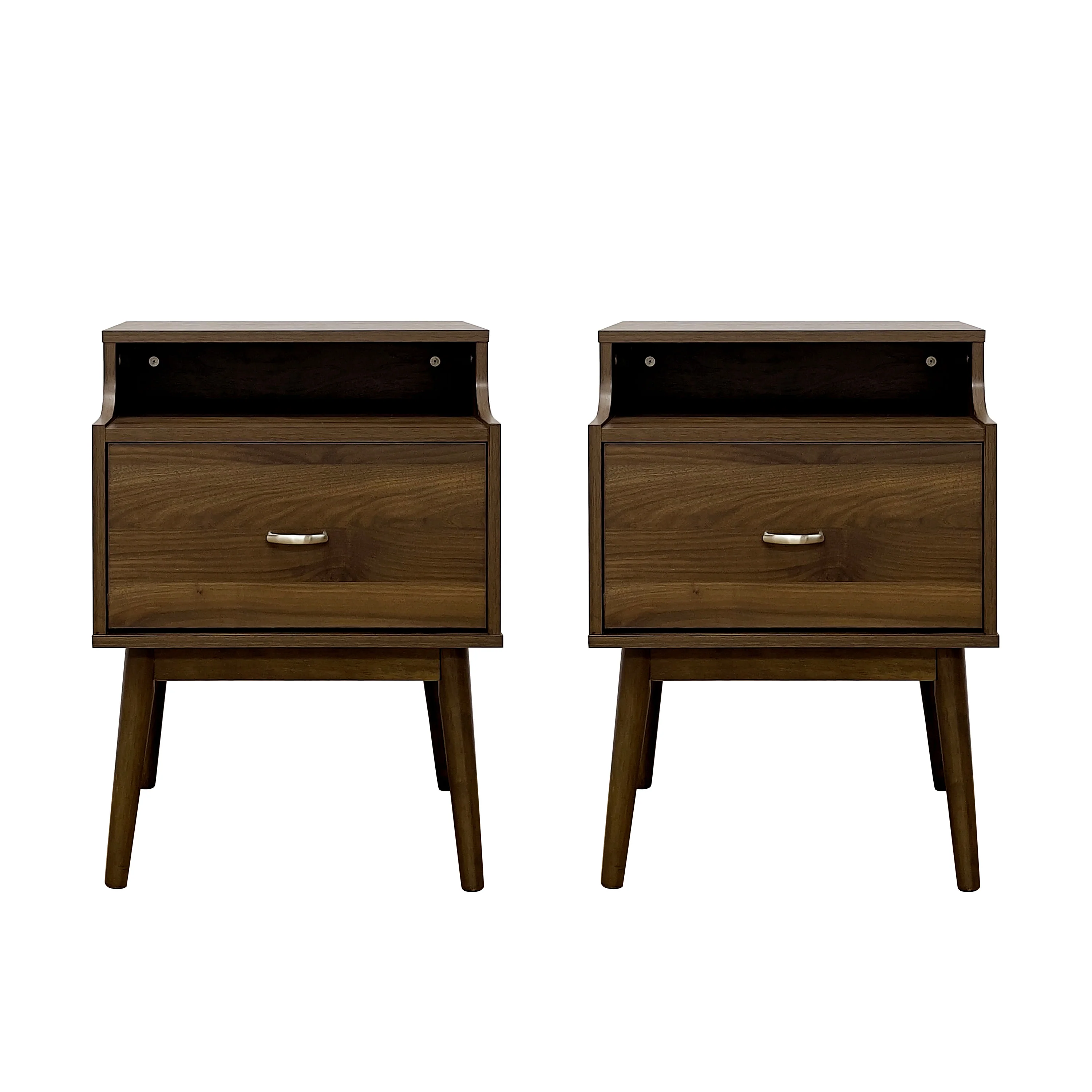 Wilbur Mid Century Wooden Nightstands with Hutch, Set of 2 - furnishings