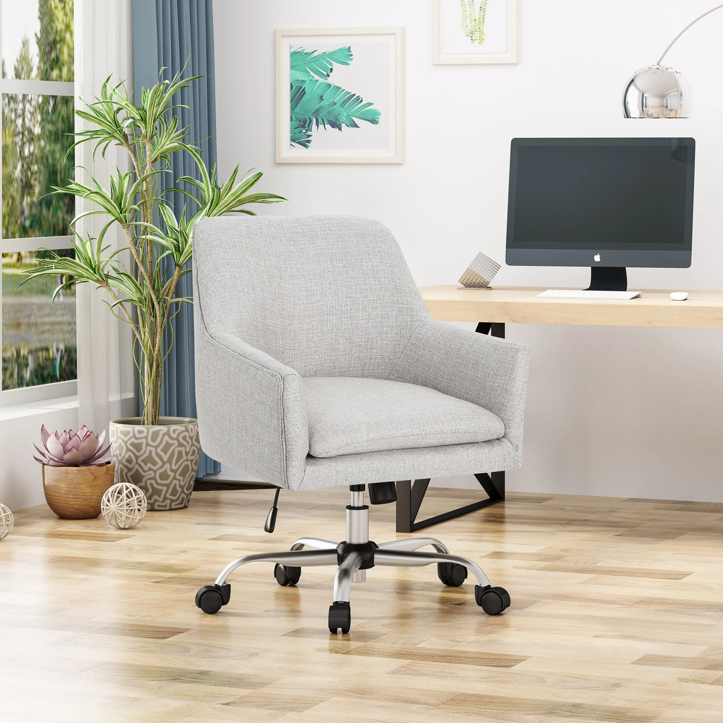Morgan Mid Century Modern Fabric Home Office Chair with Chrome Base - furnishings