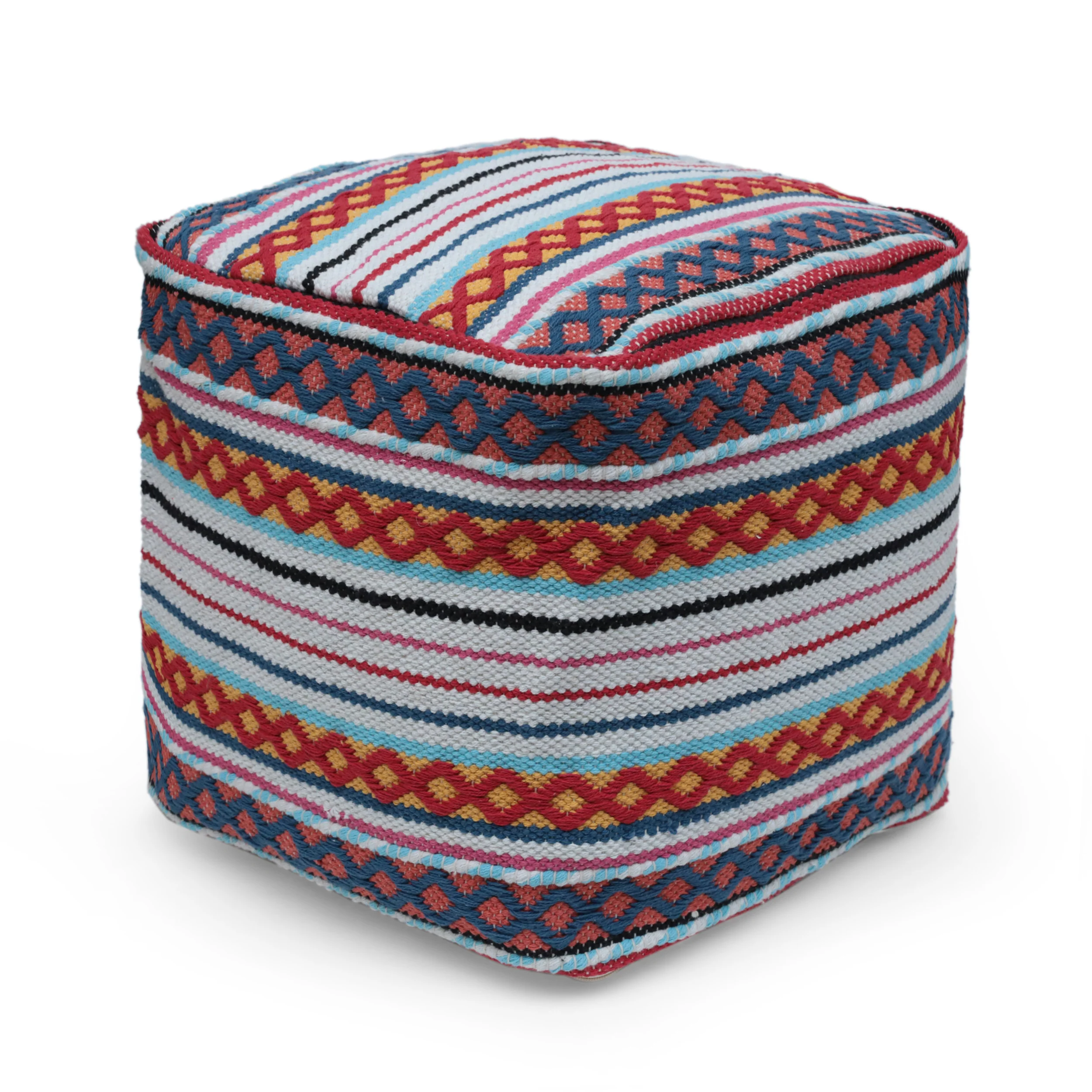 Hilliard Boho Handcrafted Peruvian Print Cube Pouf - furnishings