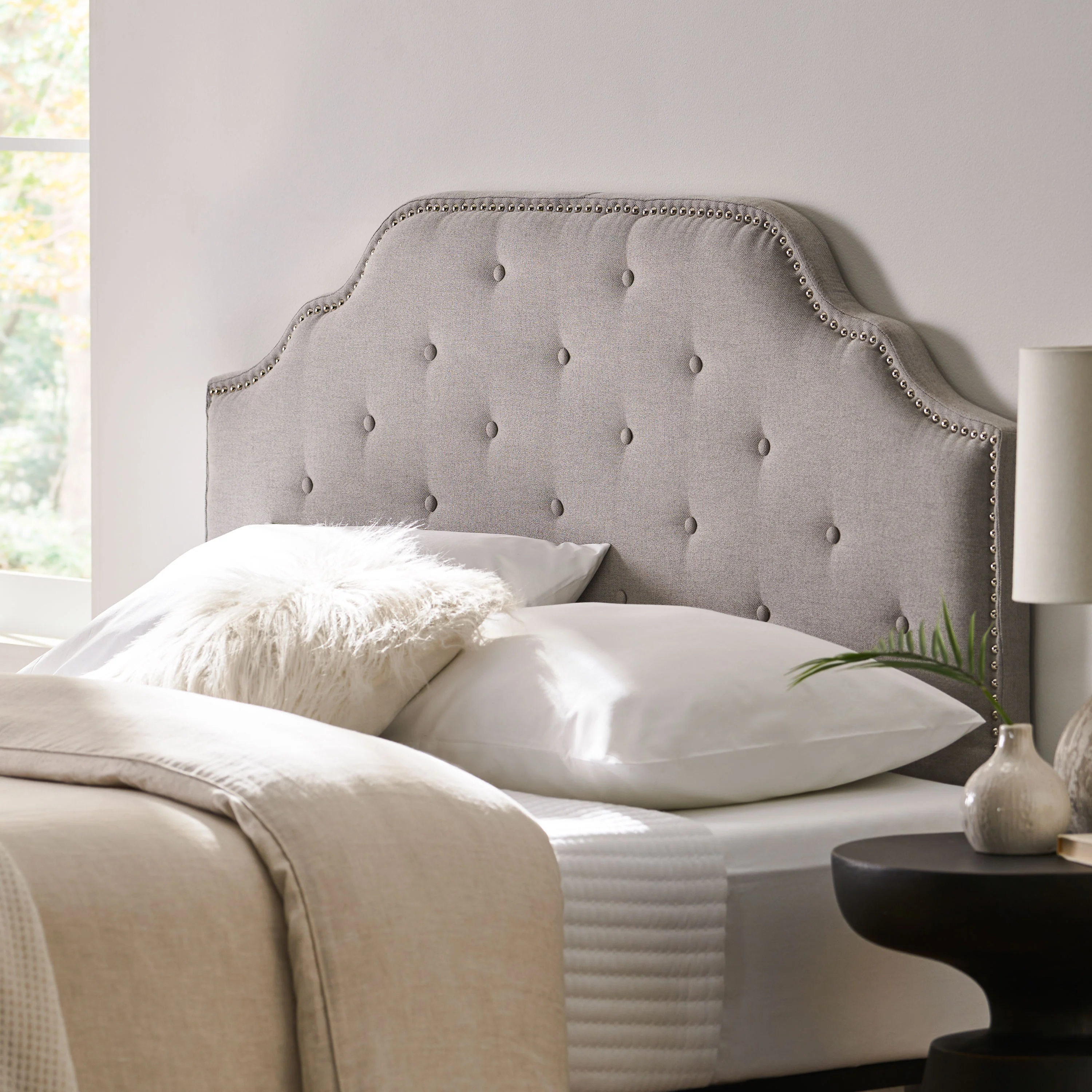 Austell Light Grey Fabric Queen/Full Headboard - furnishings