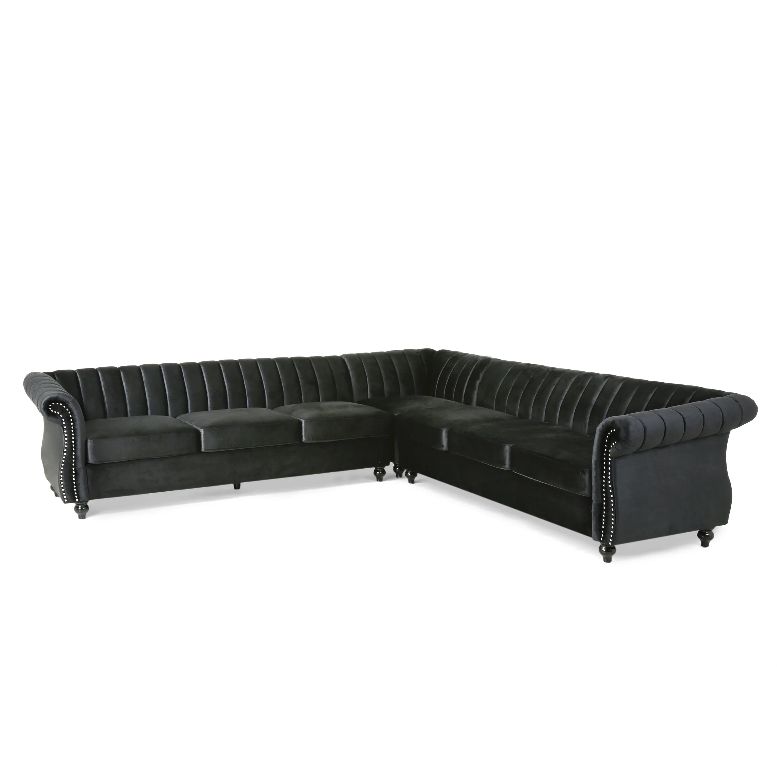 Jenera Modern Glam Velvet Channel Stitch Sectional Sofa Set - furnishings