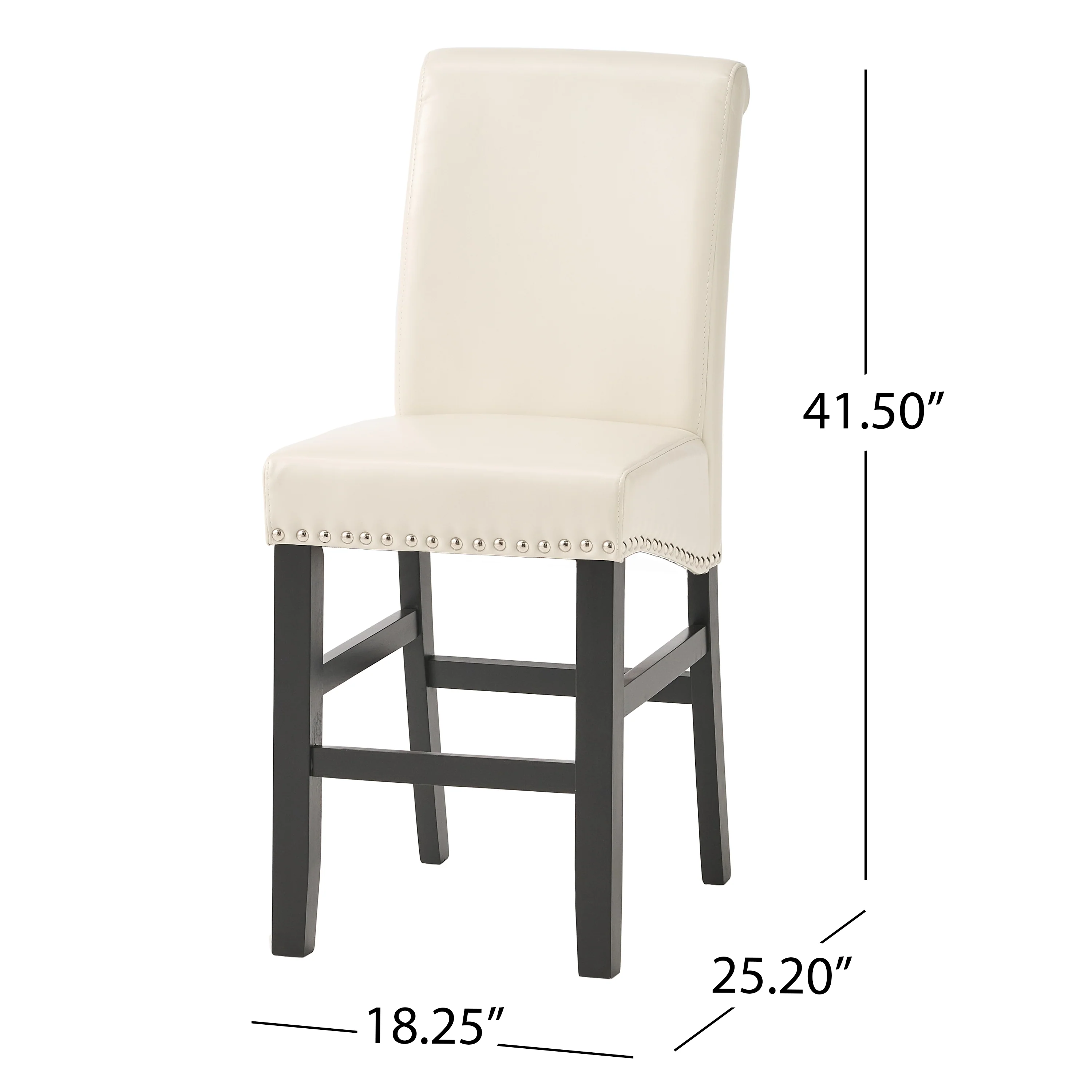 Jazzman Contemporary Bonded Leather Upholstered 26 Inch Counter Stools with Nailhead Trim, Set of 2, Ivory and Matte Black - furnishings