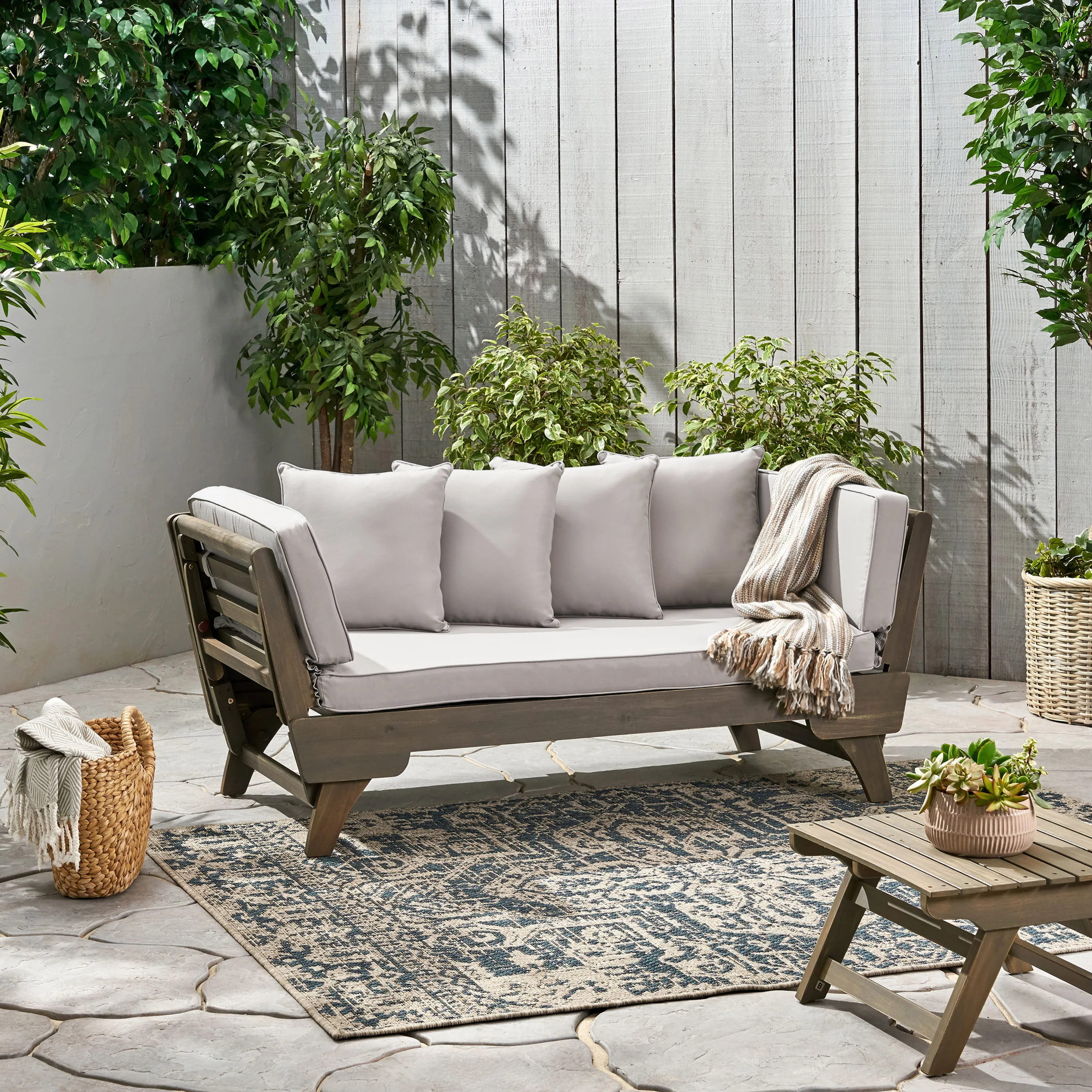 Othello Gray Acacia Convertible Outdoor Sofa Daybed - furnishings