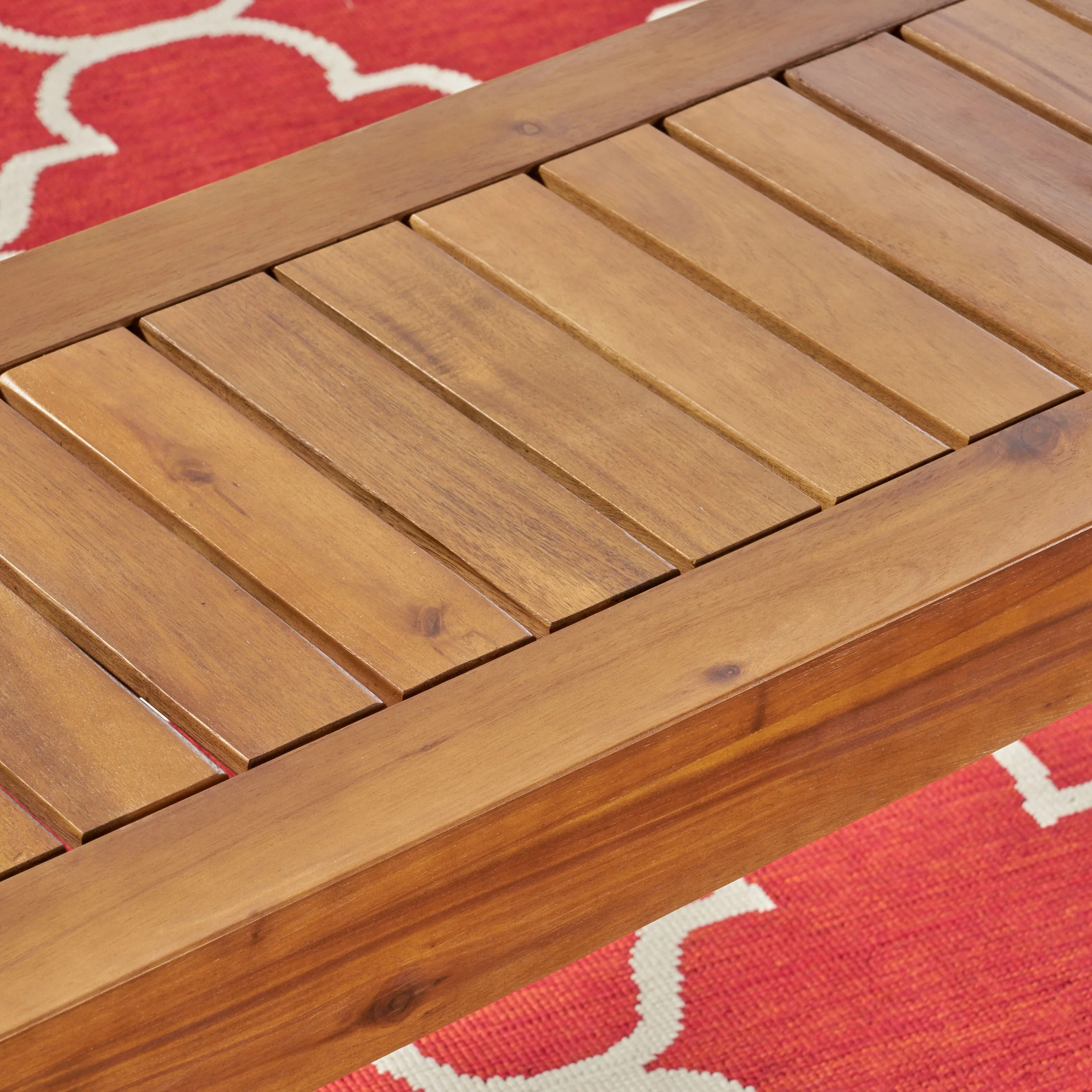 Abbet Outdoor Farmhouse Slat-Top Acacia Wood Bench w/ Metal Hairpin Legs - furnishings