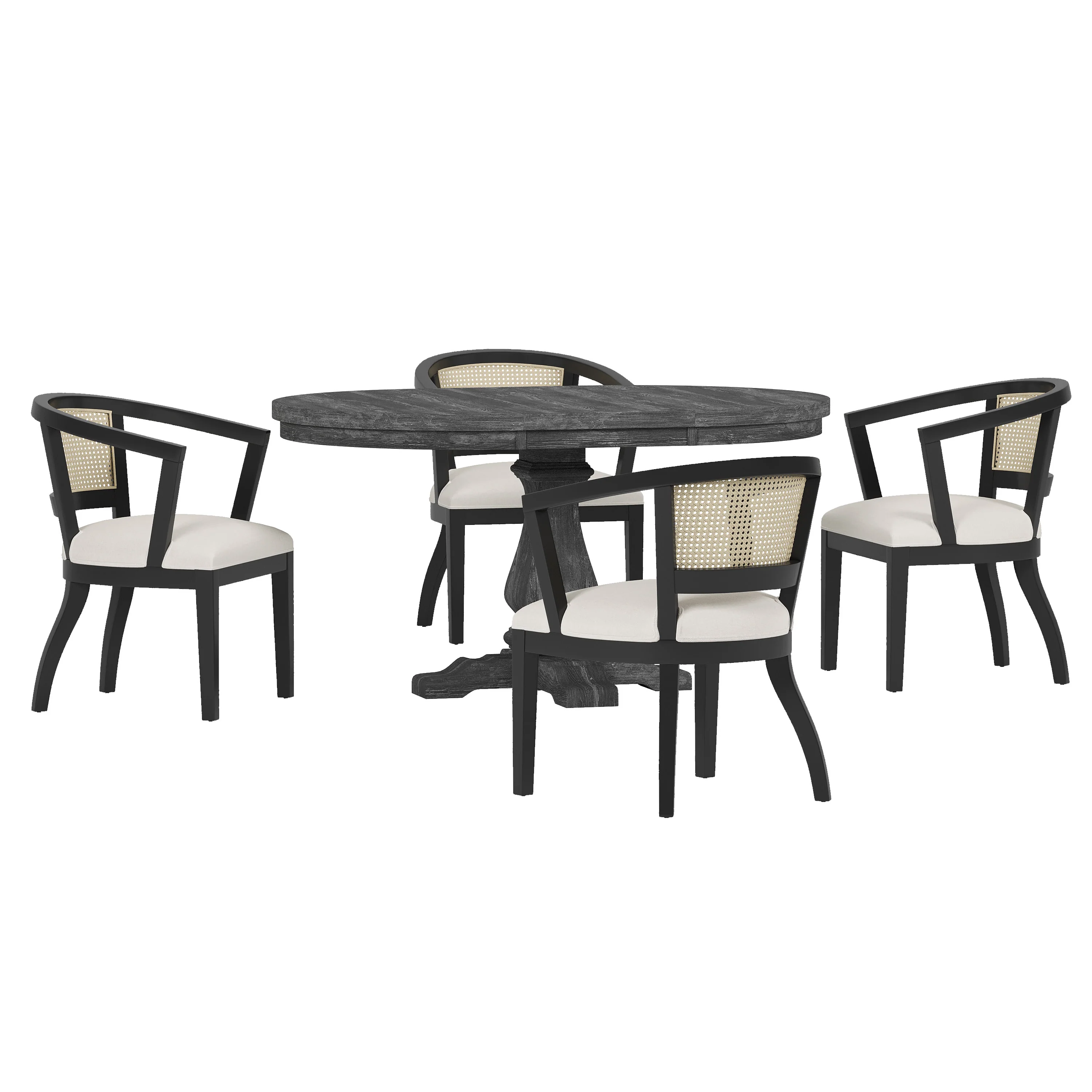Dumars Traditional Upholstered Wood and Cane 5 Piece Dining Set - furnishings