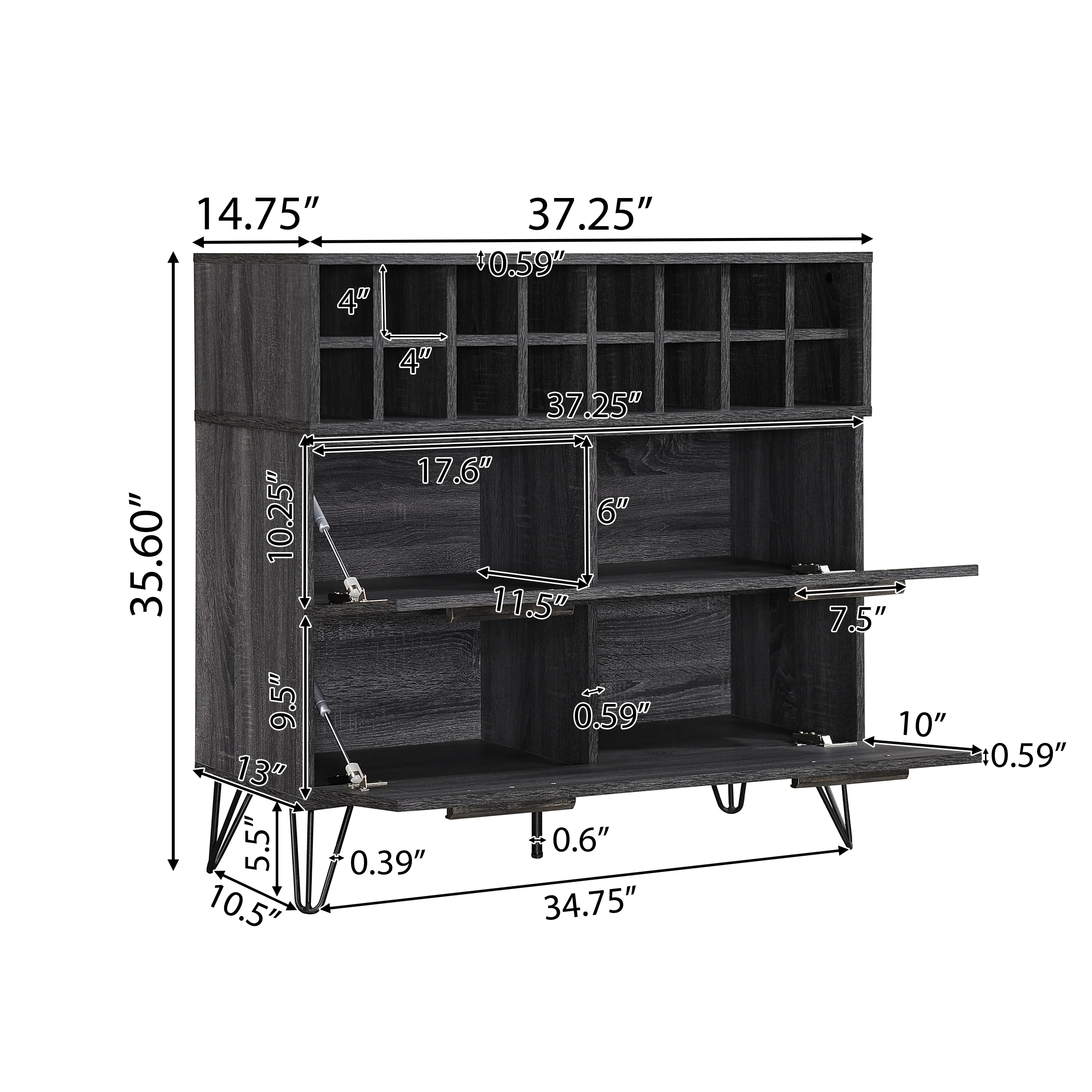 Annabelle Mid Century Modern Wine Rack Bar Cabinet - furnishings