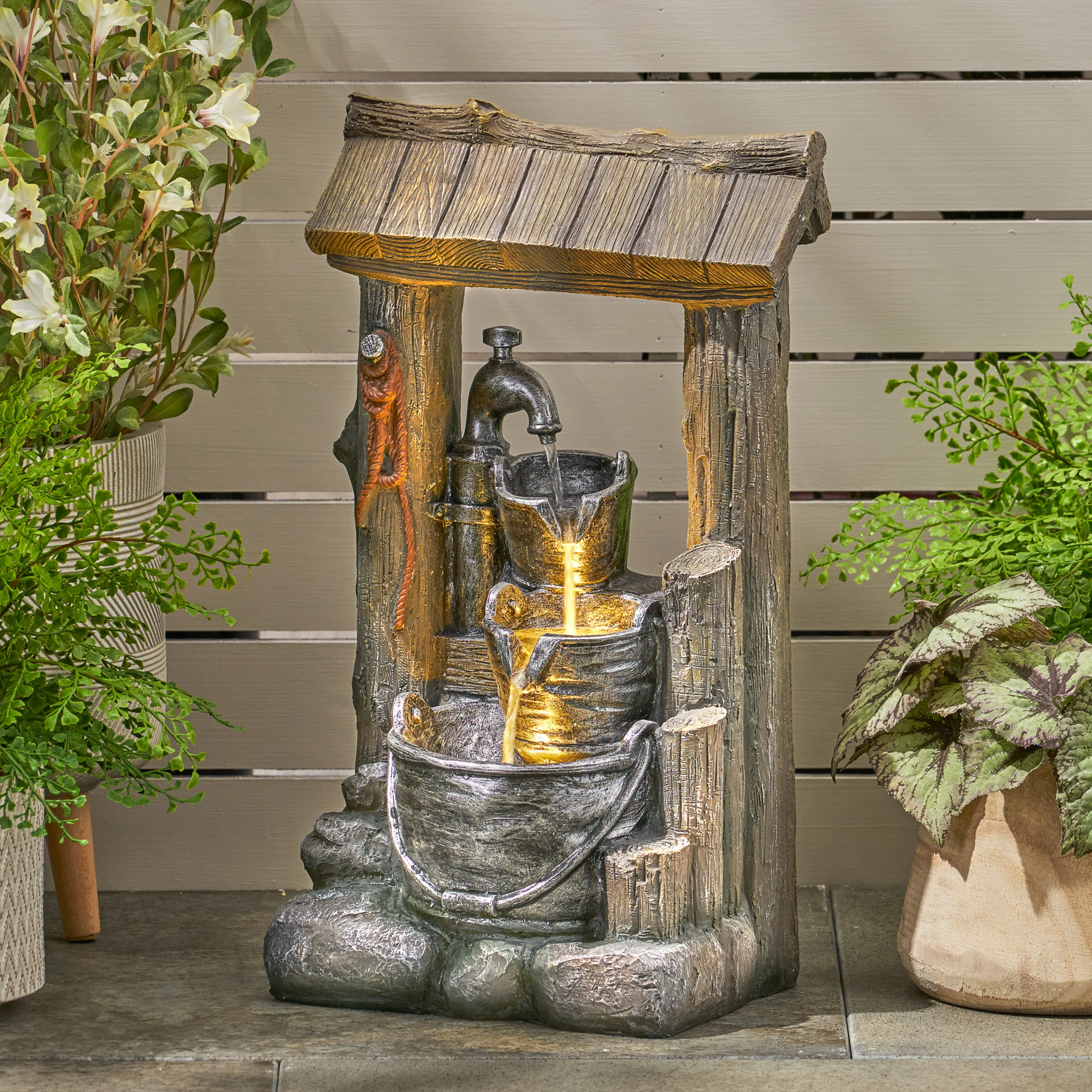 Orville Outdoor 3 Tier Bucket Fountain - furnishings