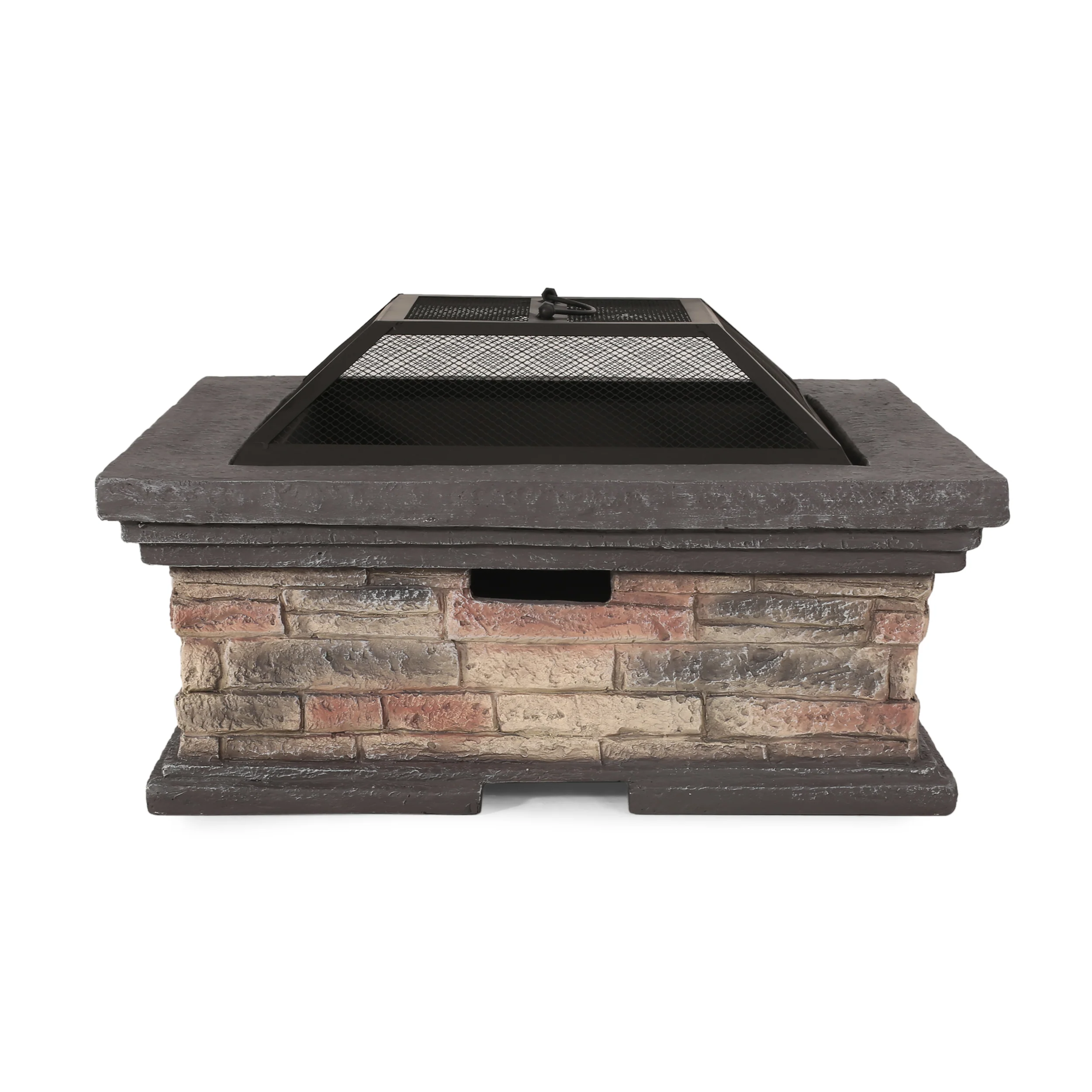 Neosho Outdoor Lightweight Concrete Wood Burning Square Fire Pit, Stone Finish - furnishings
