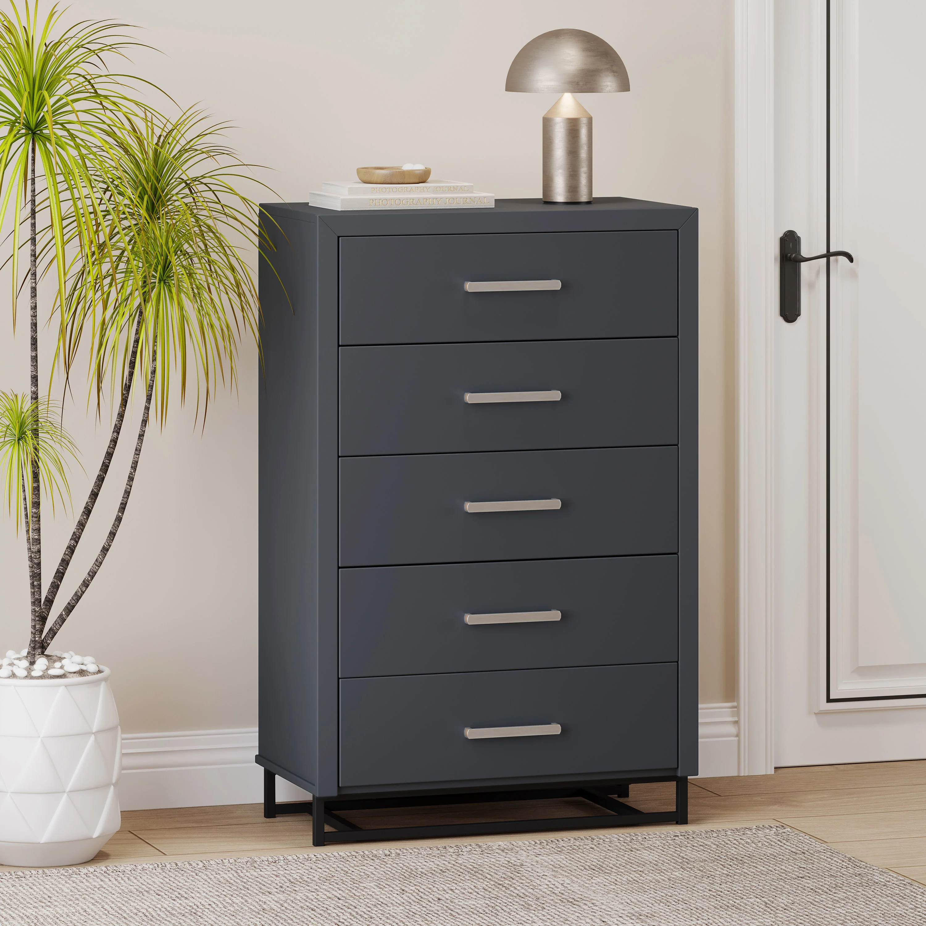 Borah Contemporary Faux Wood 5 Drawer Dresser - furnishings
