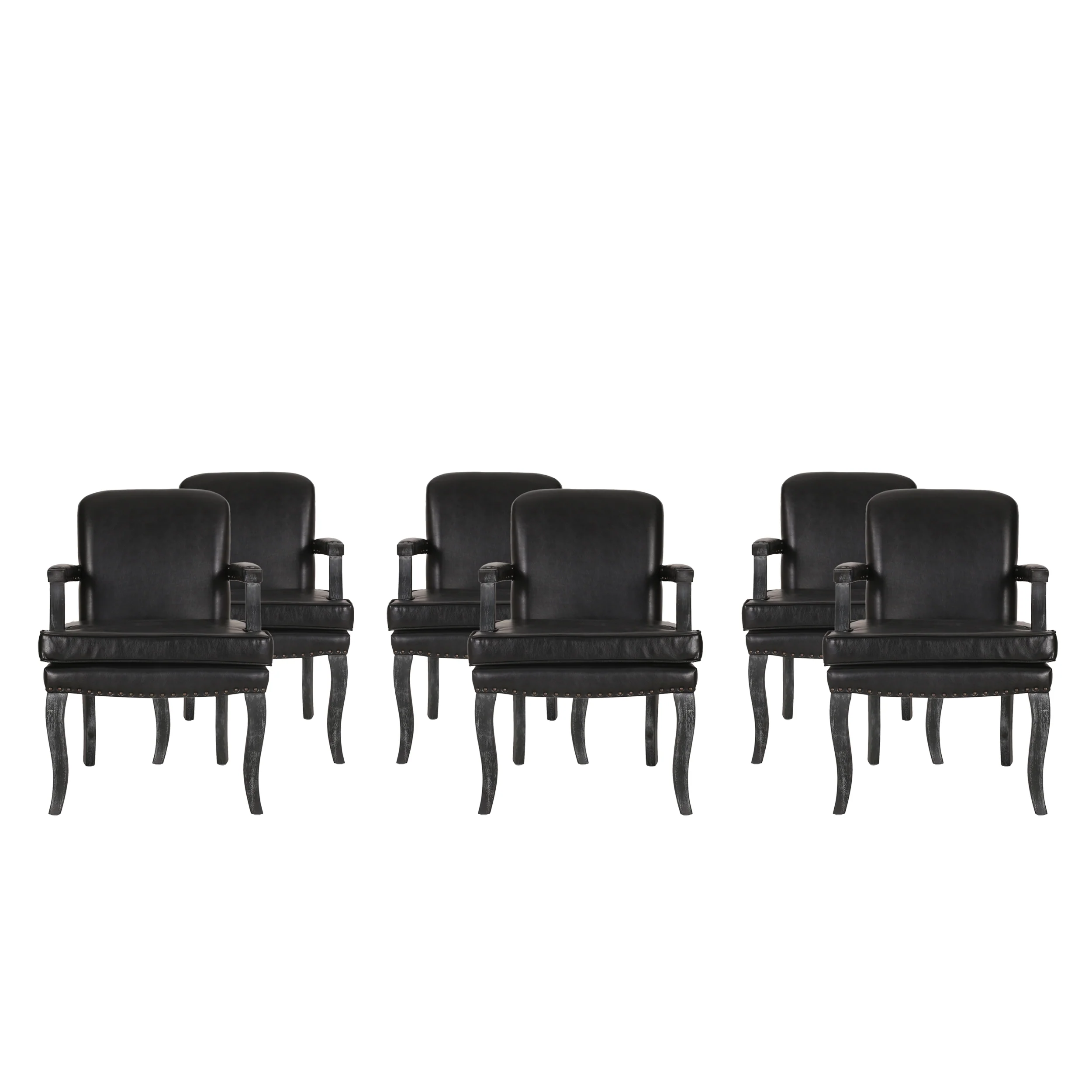 Tim French Country Faux Leather Dining Arm Chair with Nailhead Trim, Set of 6 - furnishings