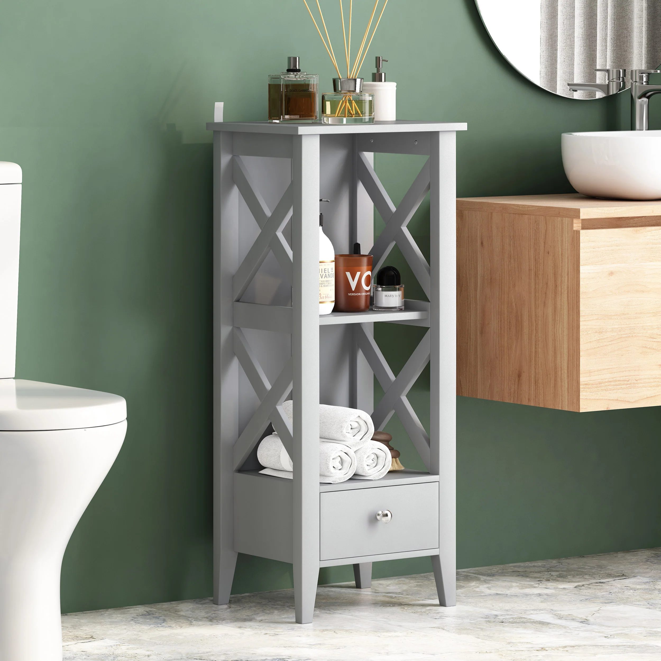 Lewis Modern Bathroom Floor Storage Rack with Drawer - furnishings