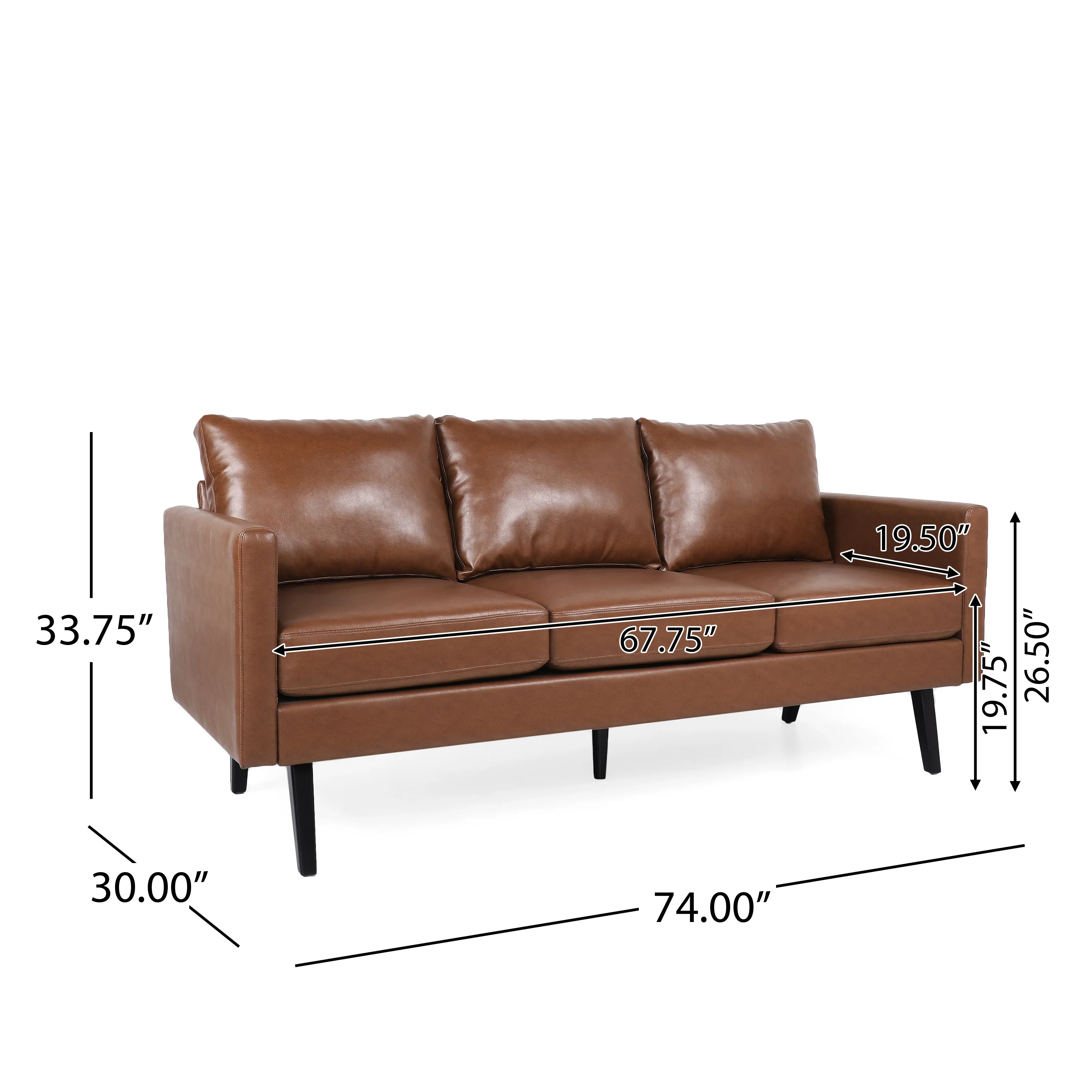 Dowd Mid Century Modern Faux Leather 3 Seater Sofa - furnishings