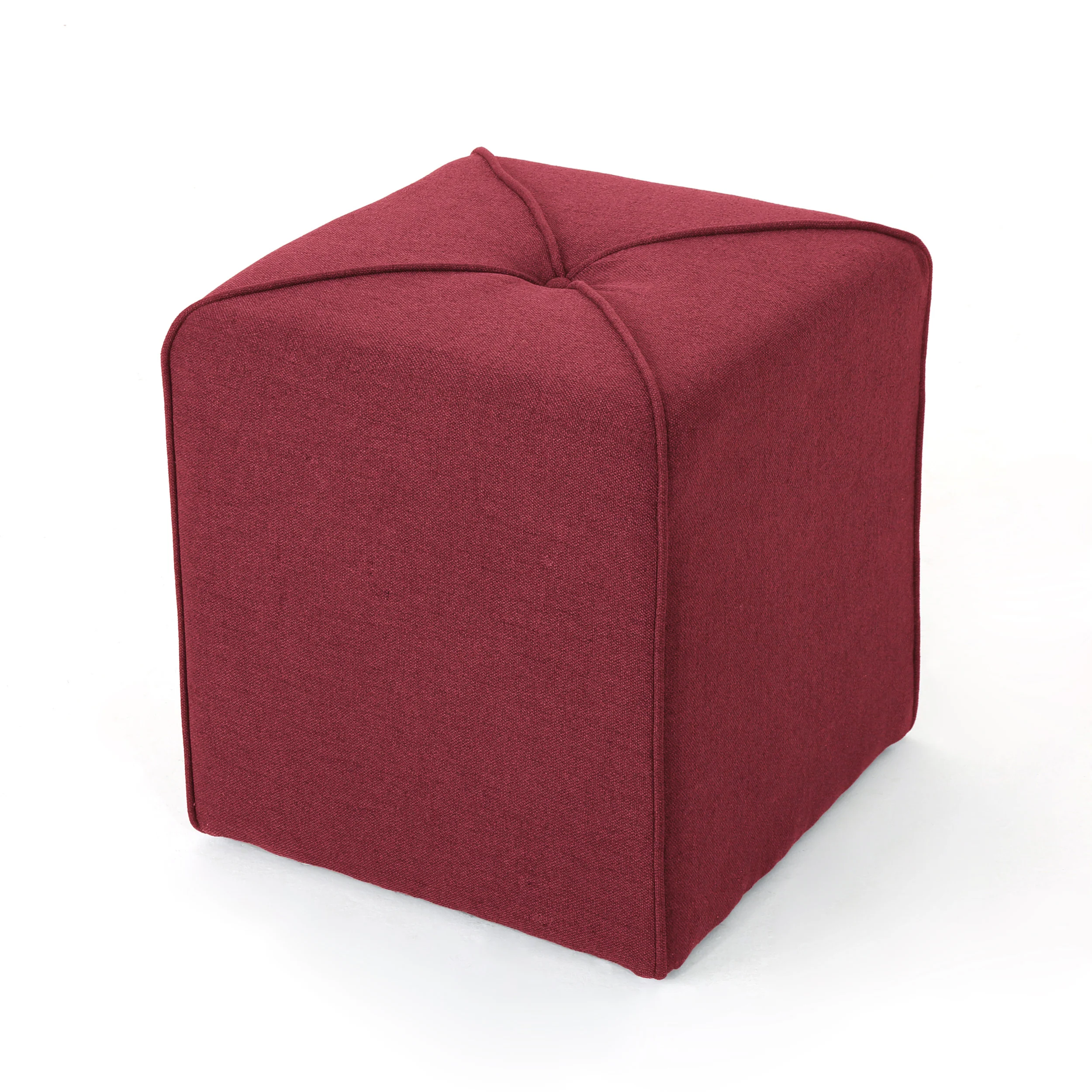 Tammy Modern Fabric Upholstered Square Ottoman with Tonal Piping - furnishings