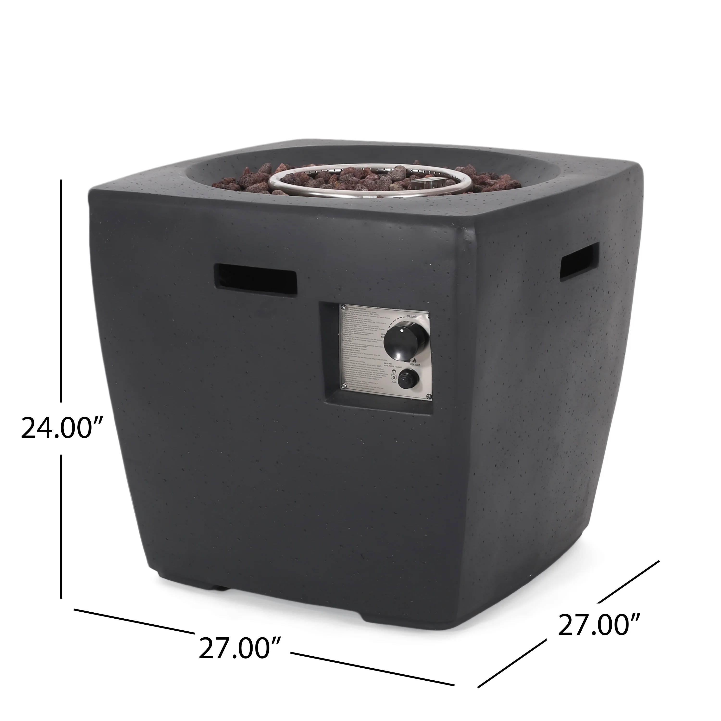 Andreson Outdoor 40,000 BTU Lightweight Concrete Square Fire Pit, Dark Gray - furnishings