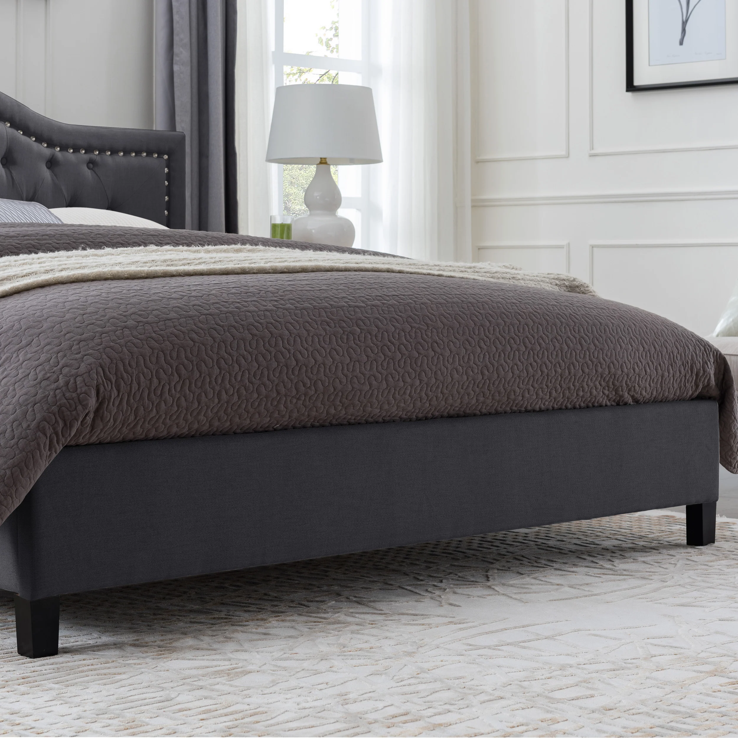 Dante Contemporary Upholstered Bed Set with Nailhead Trim - furnishings
