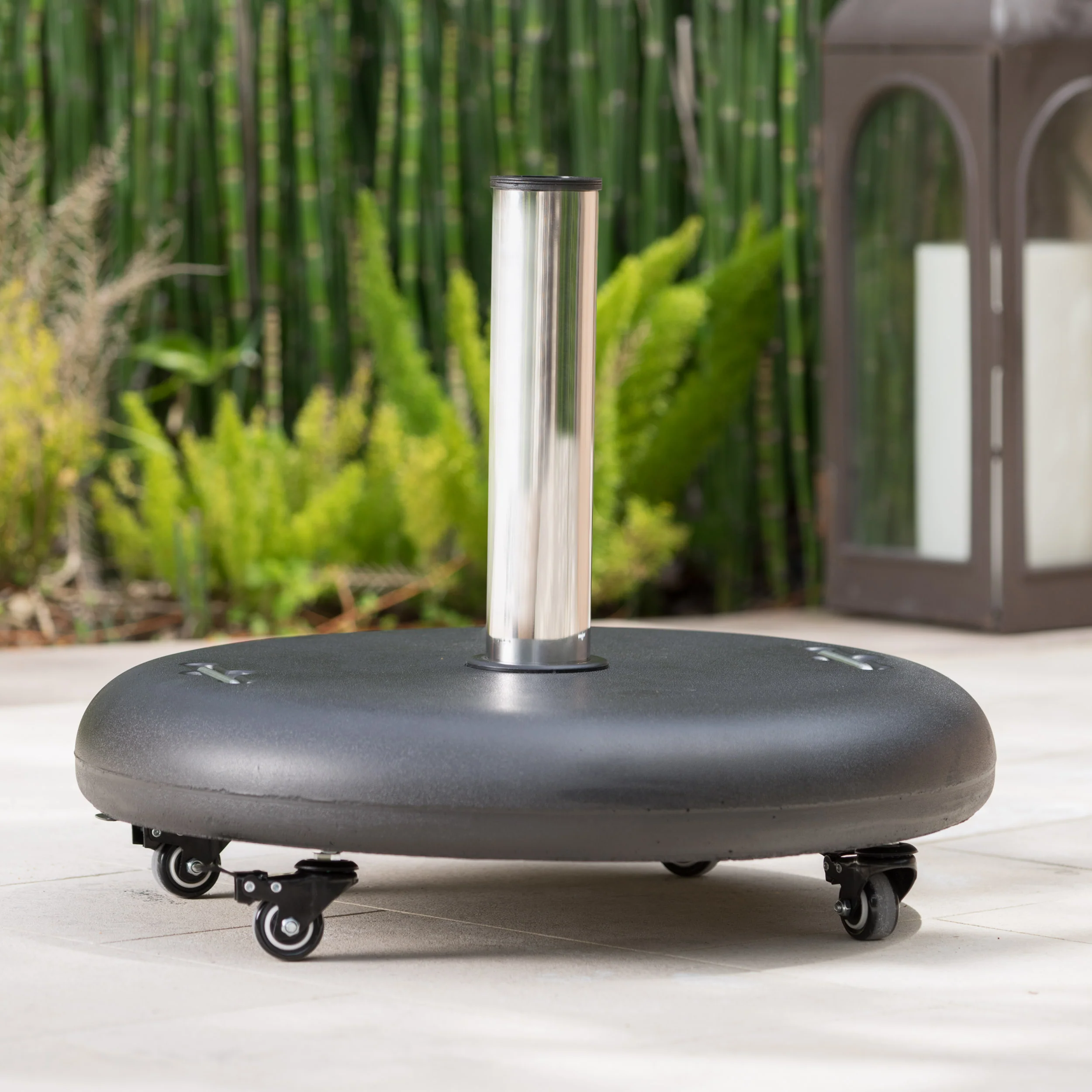 Hercules 88lbs Umbrella Base w/ Wheels & Stainless Steel Pole Handle - furnishings