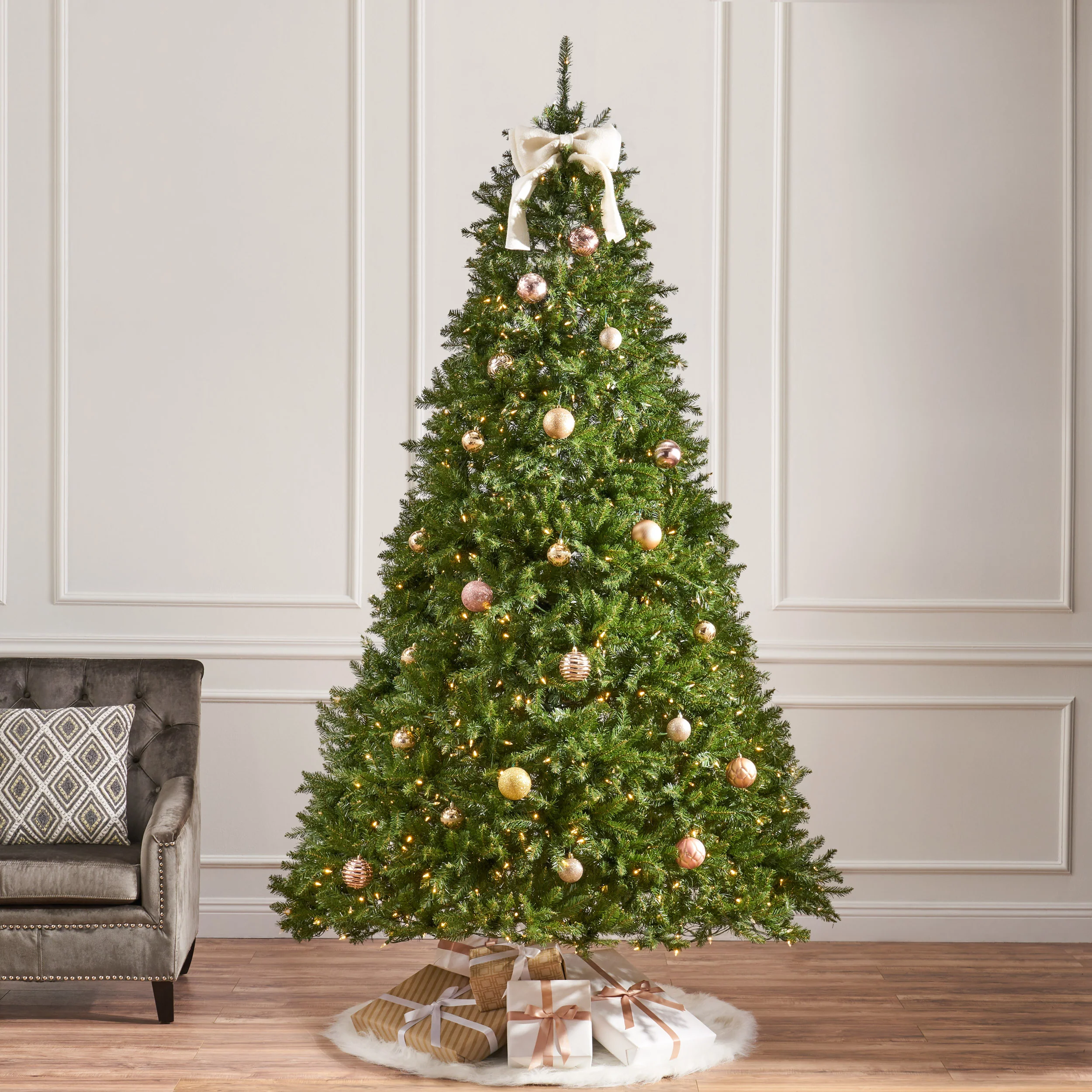 9-foot Fraser Fir Pre-Lit Clear LED Hinged Artificial Christmas Tree - furnishings