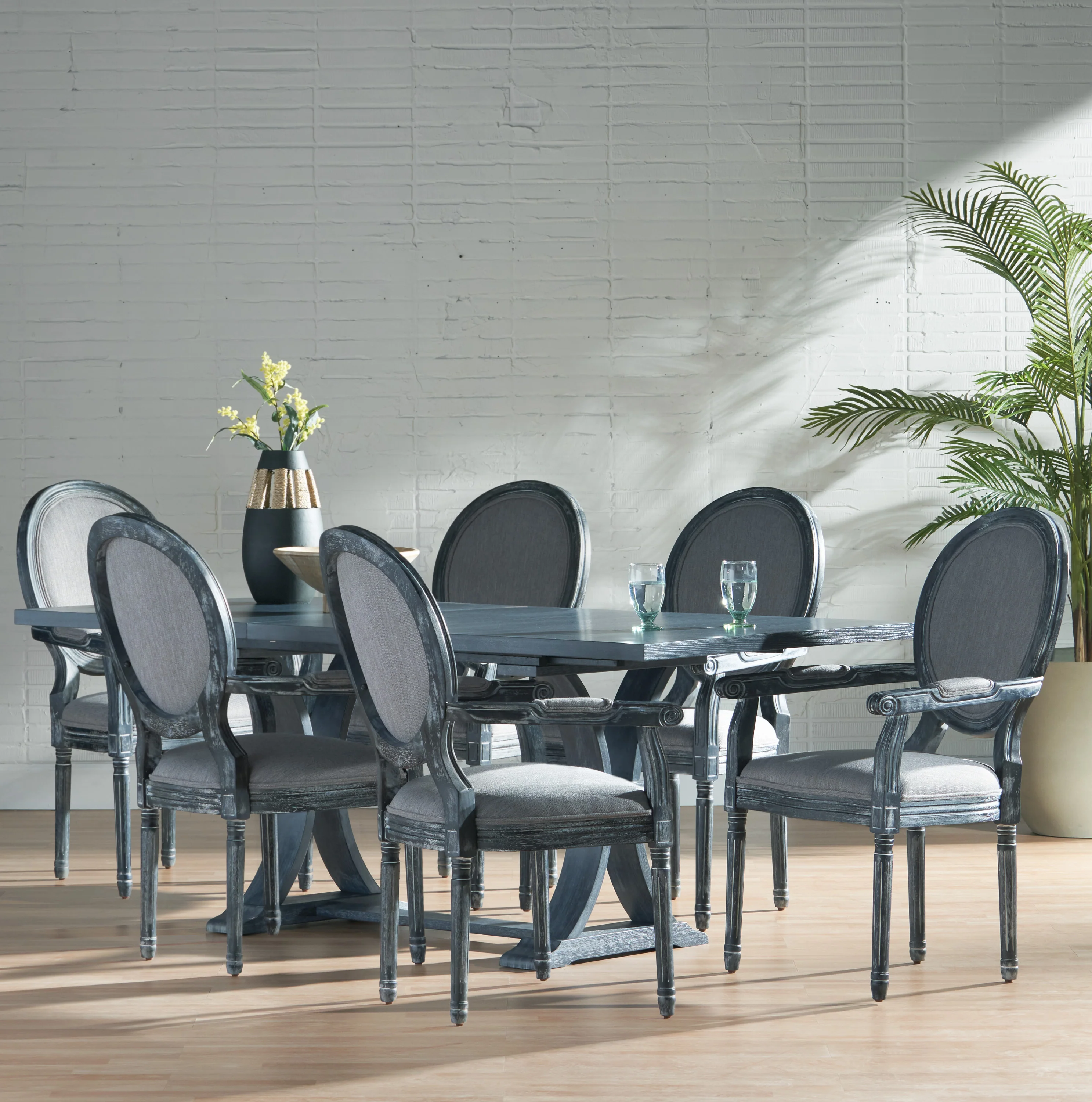 Aisenbrey French Country Wood 7-Piece Expandable Dining Set - furnishings