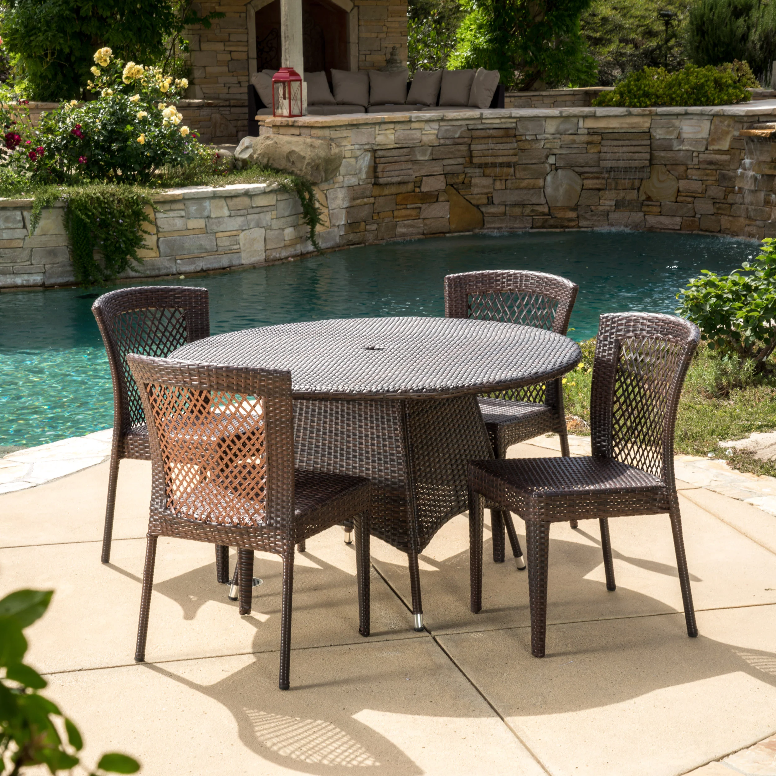 Holmes Outdoor 5pc Multibrown Wicker Dining Set - furnishings