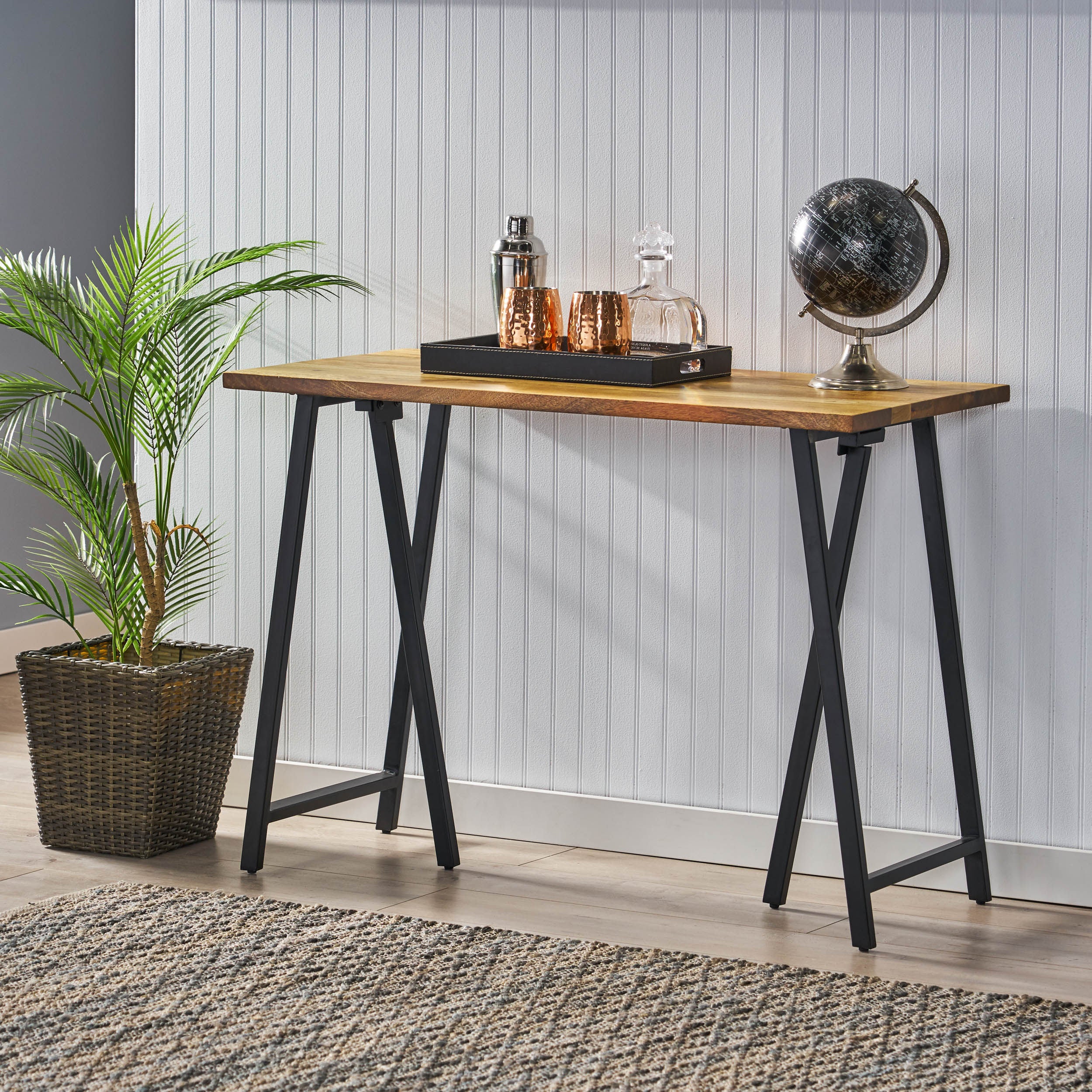 Wrens Modern Industrial Handmade Mango Wood Console Table, Natural and Black - furnishings