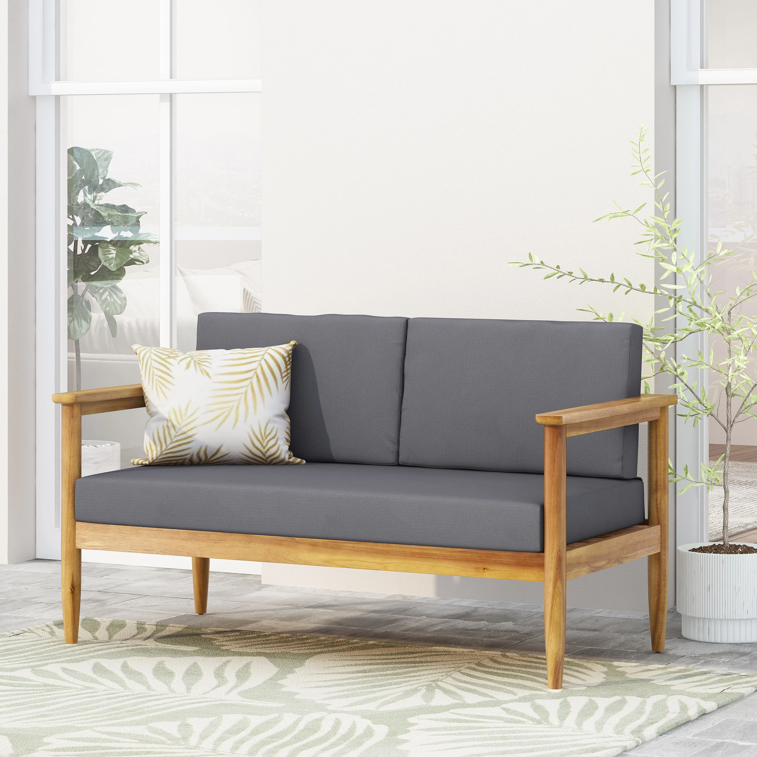 Plumb Outdoor Acacia Wood Loveseat - furnishings