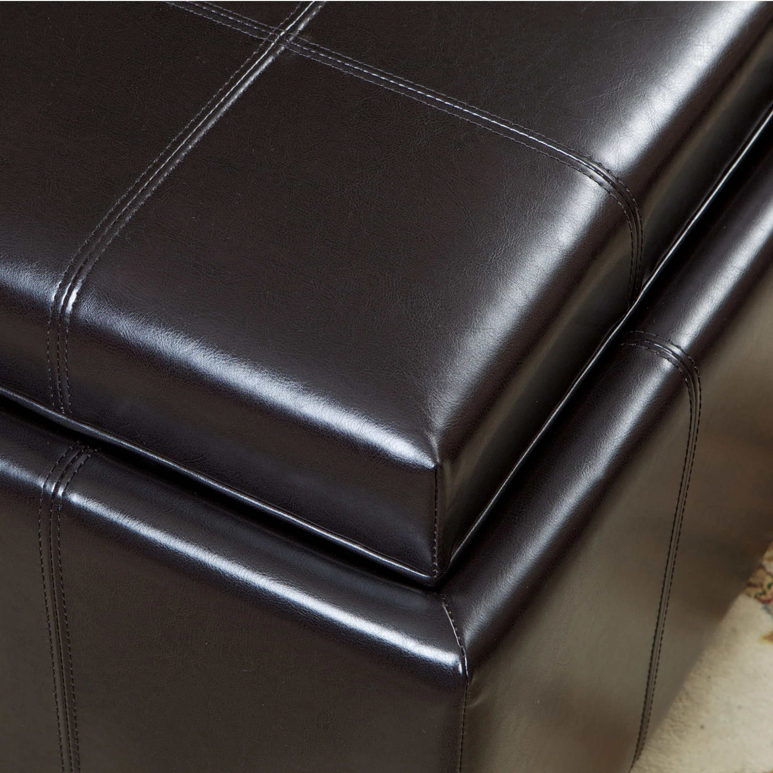 Harley Leather Espresso Tray Top Storage Ottoman - furnishings