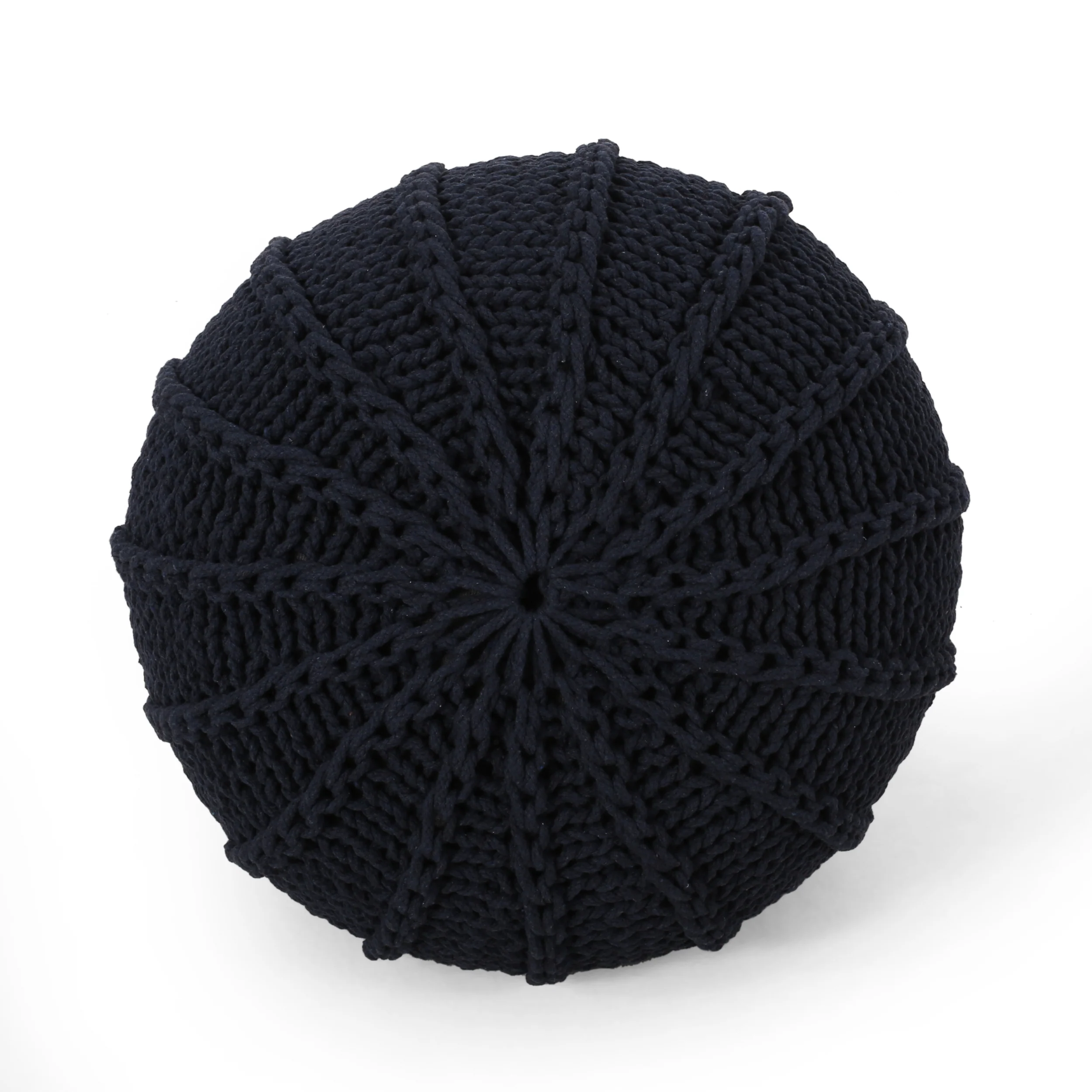 Agatha Modern Knitted Cotton Round Pouf - furnishings
