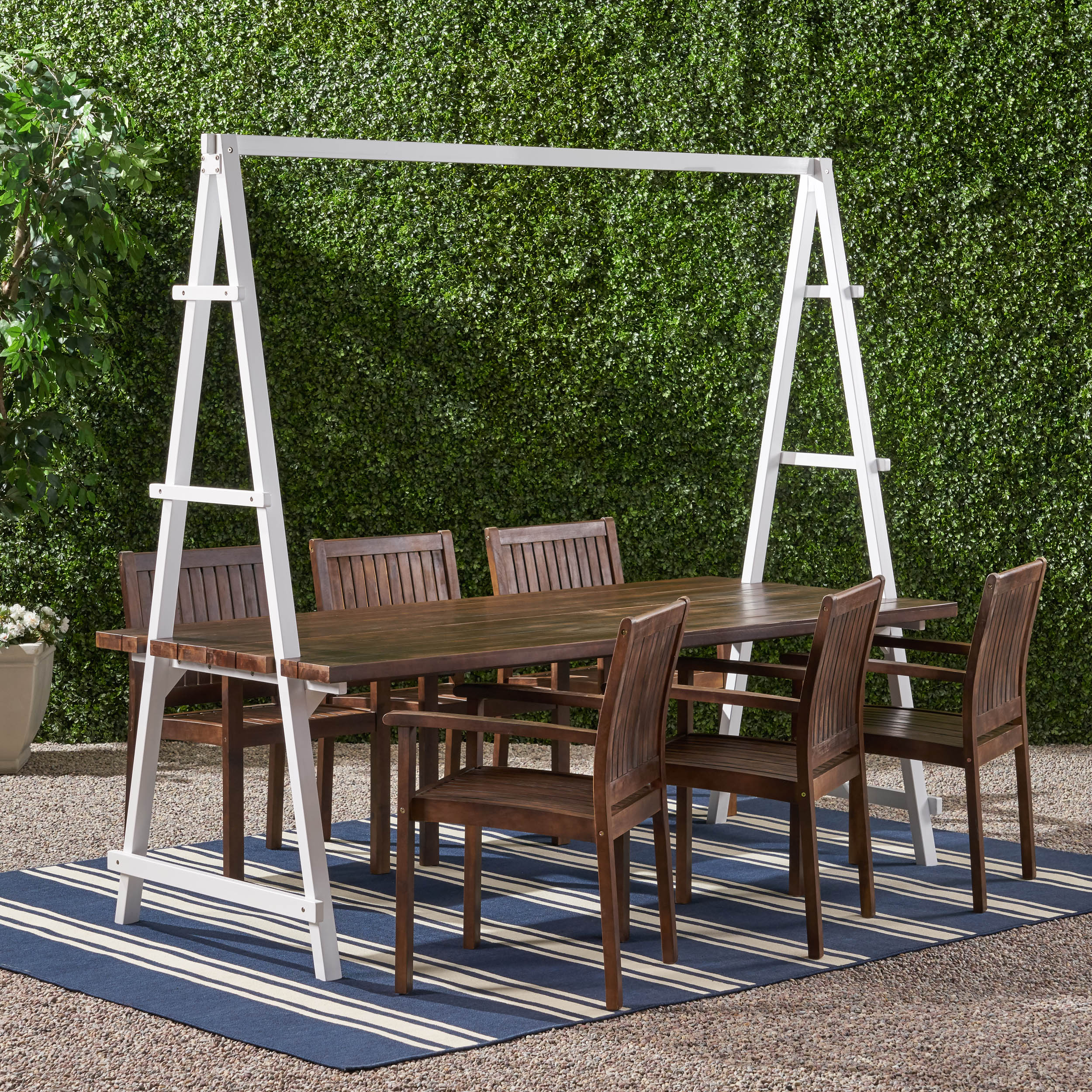 Brora Outdoor 6 Seater Acacia Wood and Iron Planter Dining Set - furnishings