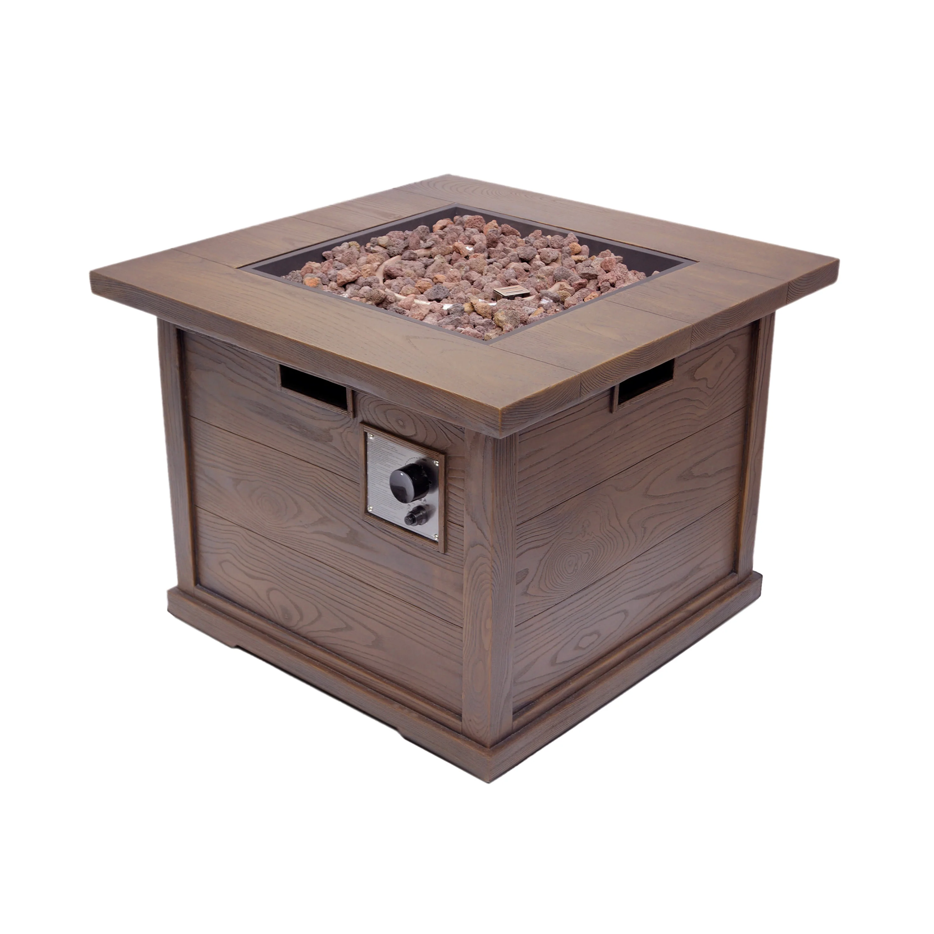 Ellesmere Outdoor Wood Patterned Square Gas Fire Pit - furnishings